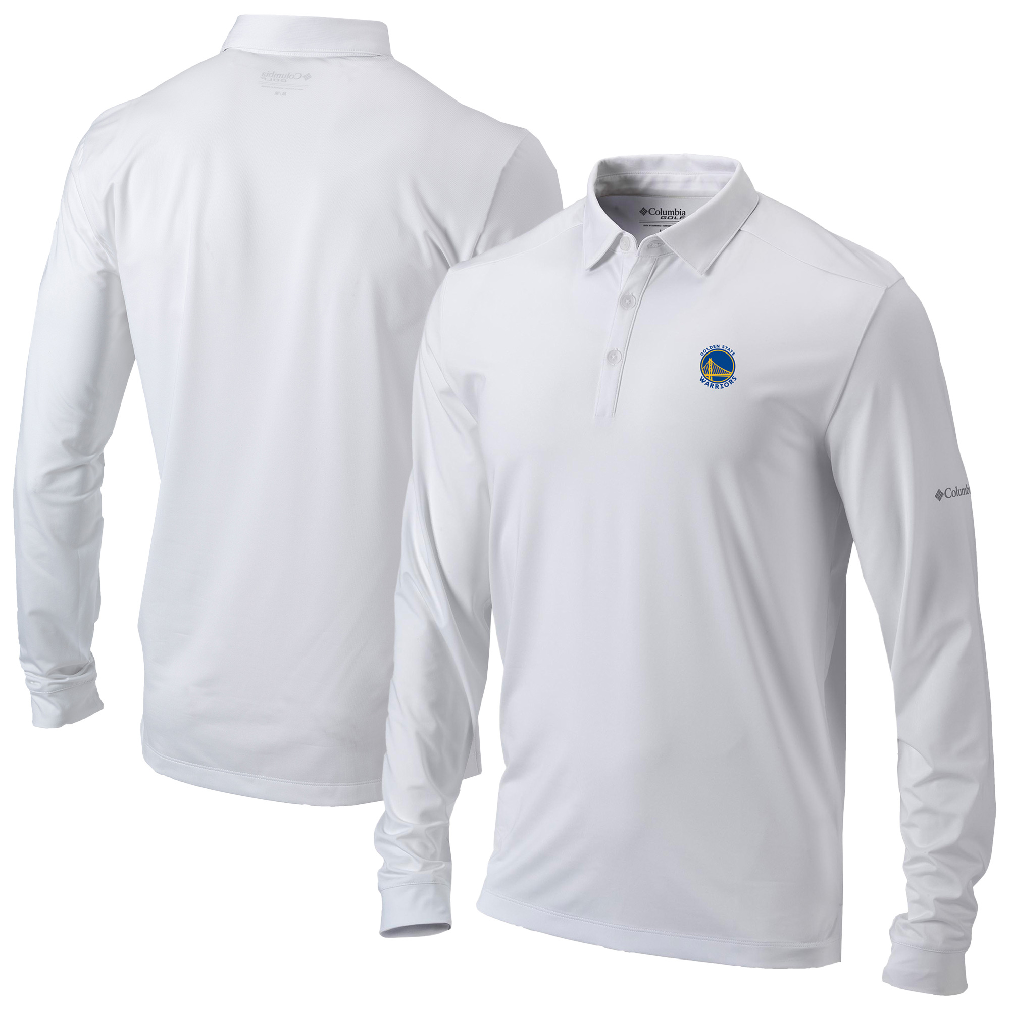 Men's Columbia White Golden State Warriors Omni-Wick Pin High Long Sleeve Polo