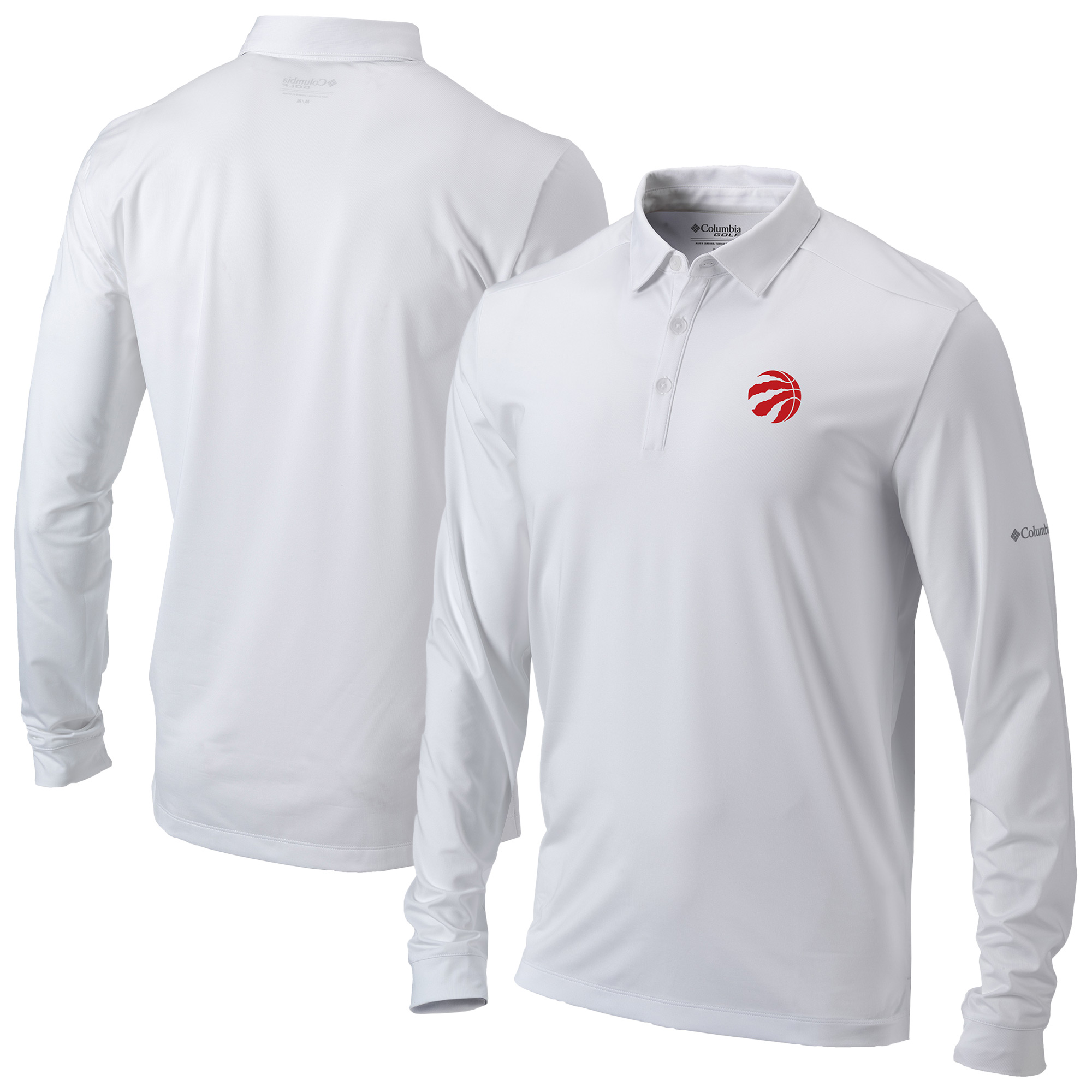 Men's Columbia White Toronto Raptors Omni-Wick Pin High Long Sleeve Polo
