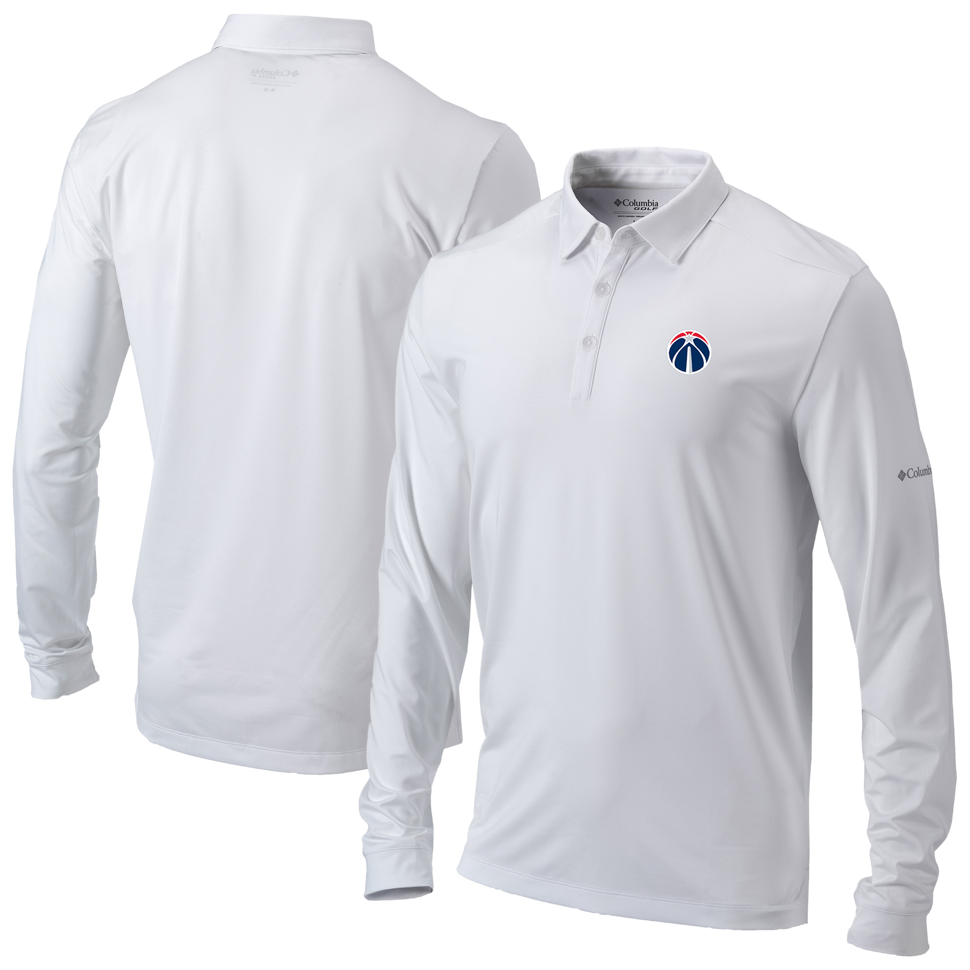 Men's Columbia White Washington Wizards Omni-Wick Pin High Long Sleeve Polo