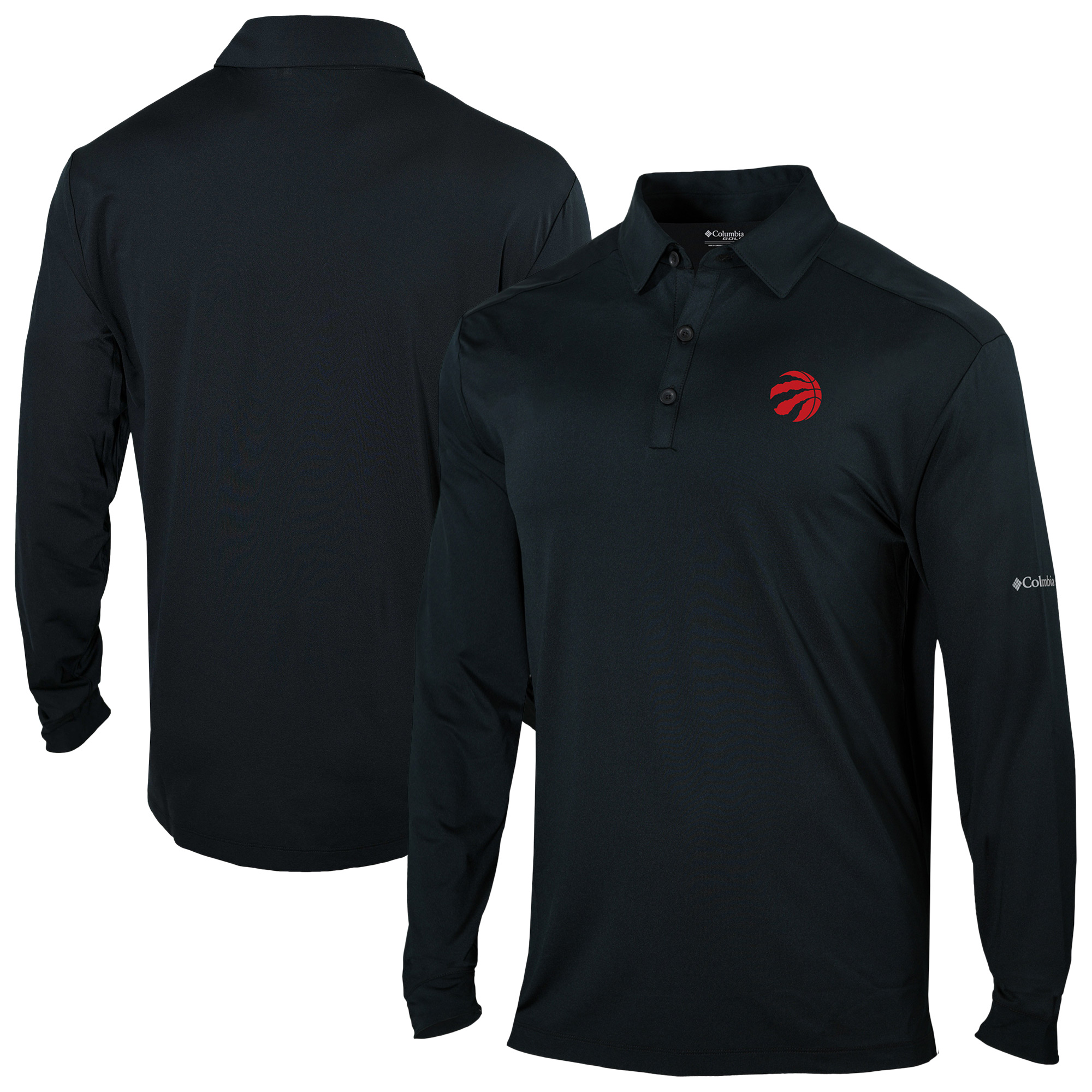 Men's Columbia Black Toronto Raptors Omni-Wick Pin High Long Sleeve Polo