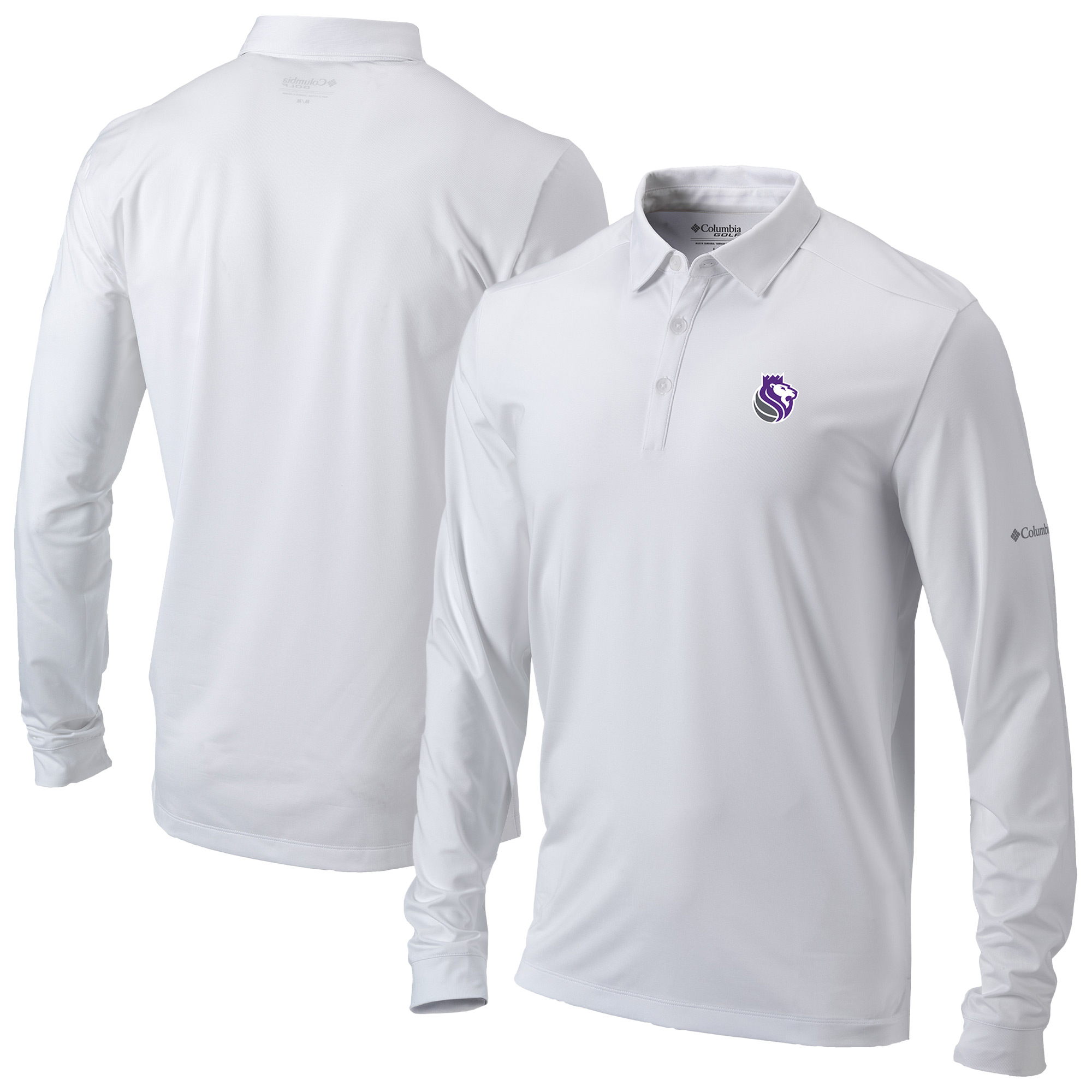 Men's Columbia White Sacramento Kings Omni-Wick Pin High Long Sleeve Polo
