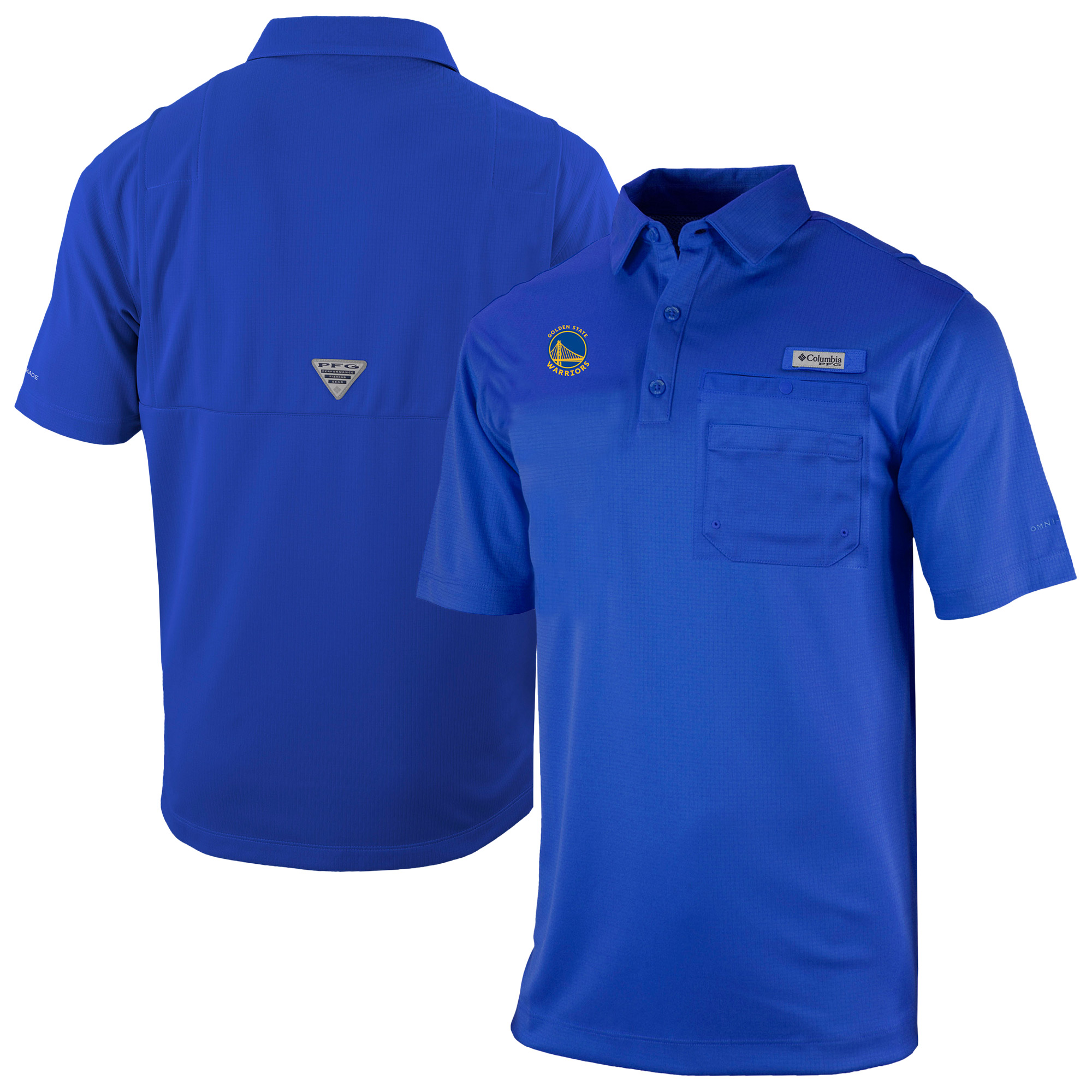 Men's Columbia Royal Golden State Warriors Omni-Wick Flycaster Pocket Polo