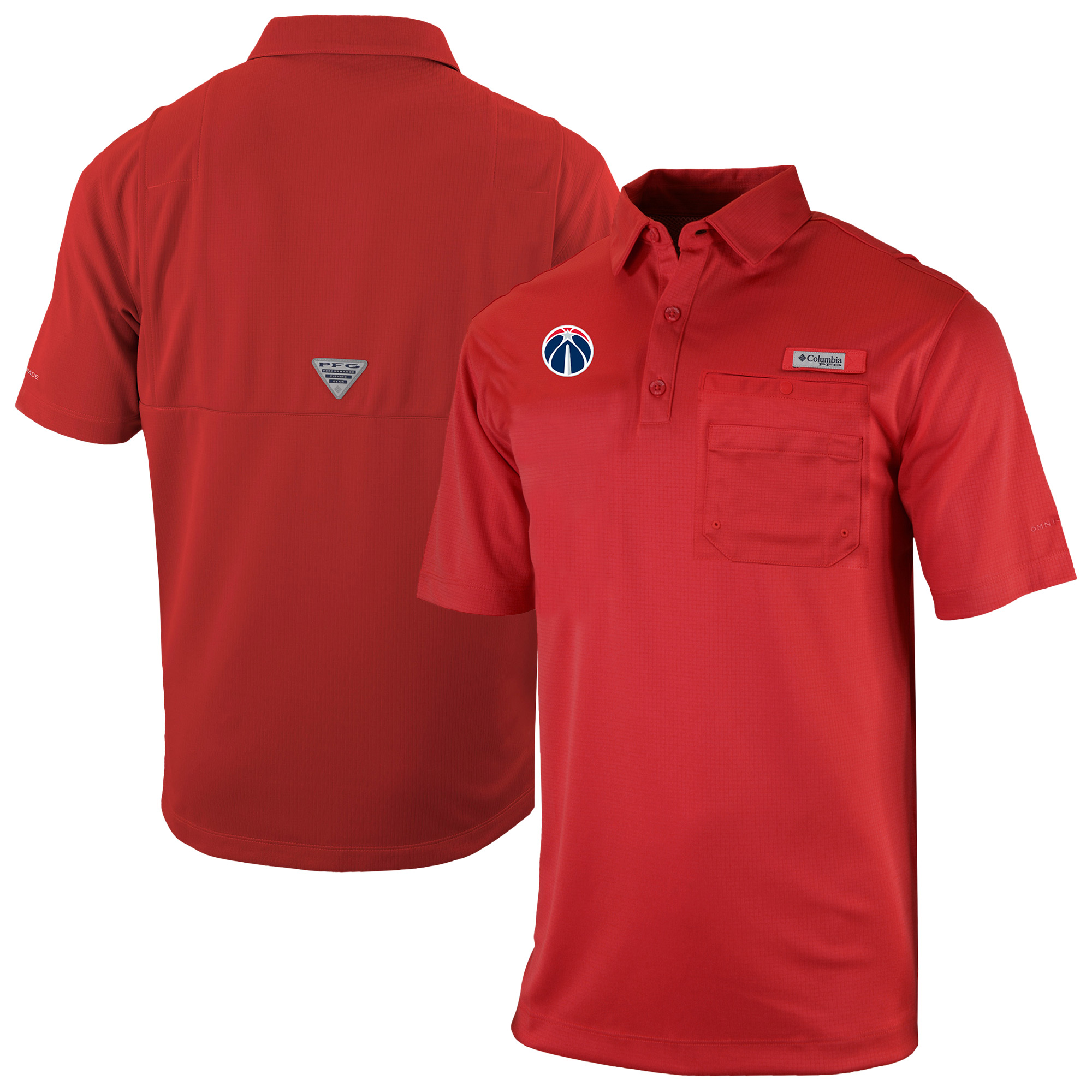 Men's Columbia Red Washington Wizards Omni-Wick Flycaster Pocket Polo
