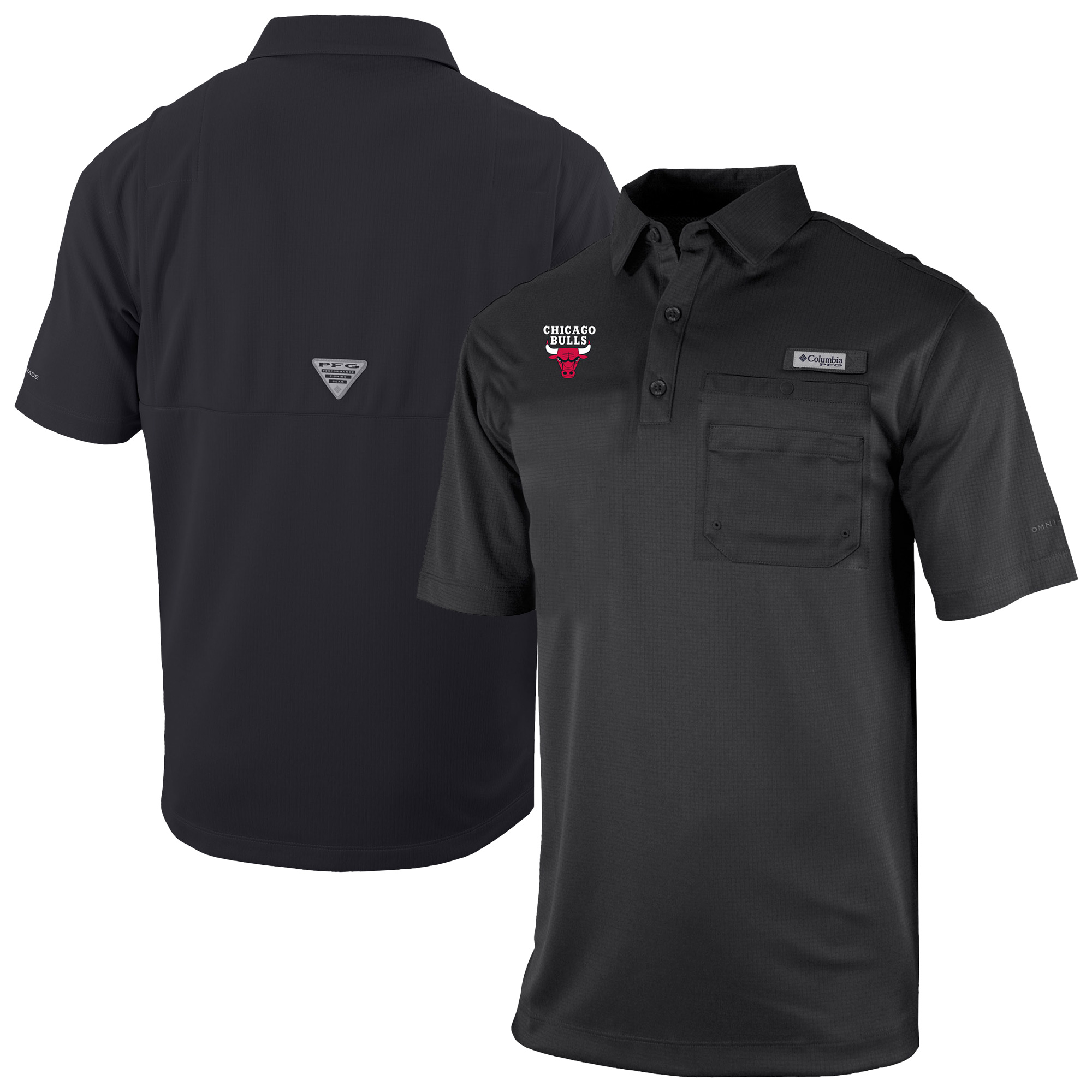 Men's Columbia Black Chicago Bulls Omni-Wick Flycaster Pocket Polo