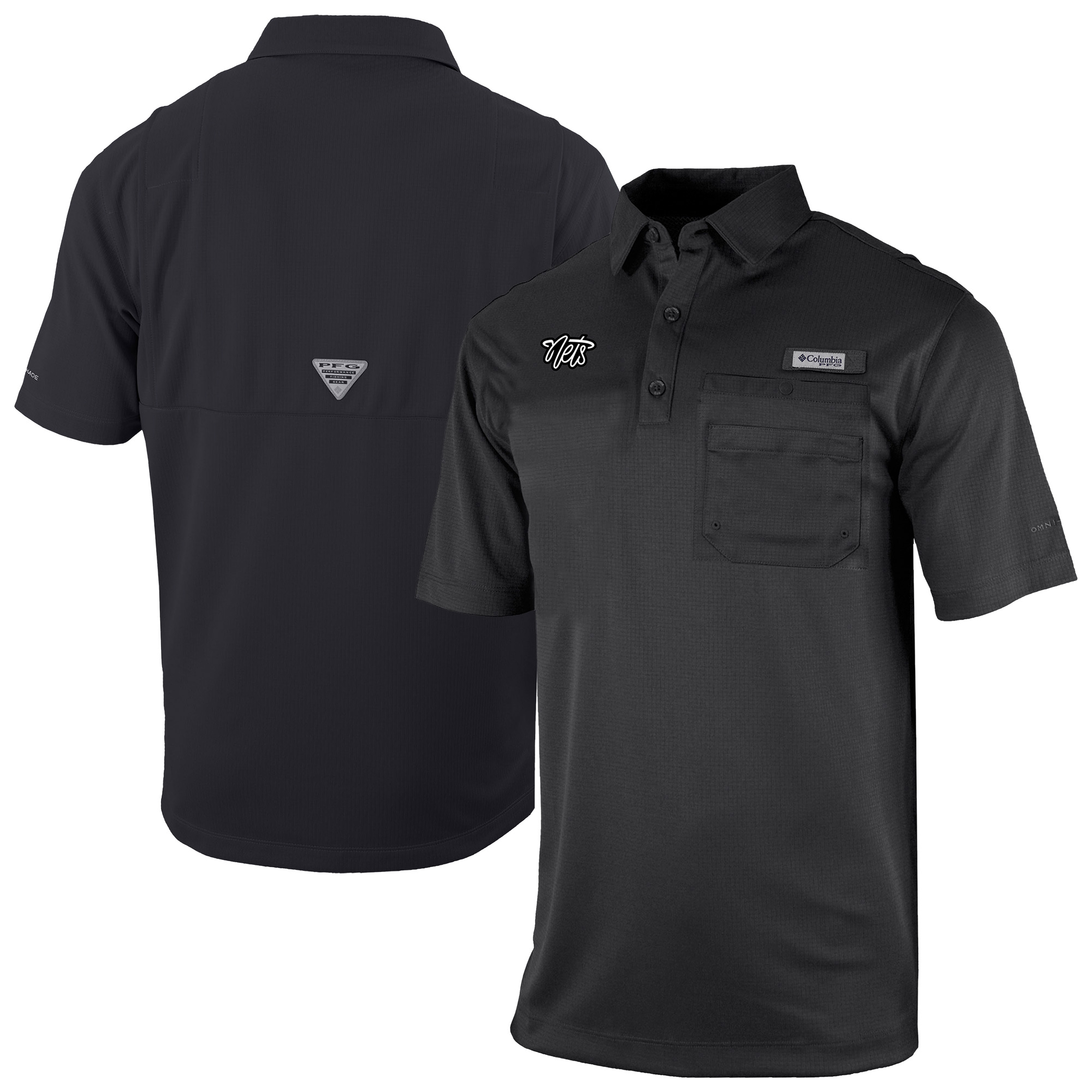 Men's Columbia Black Brooklyn Nets Omni-Wick Flycaster Pocket Polo