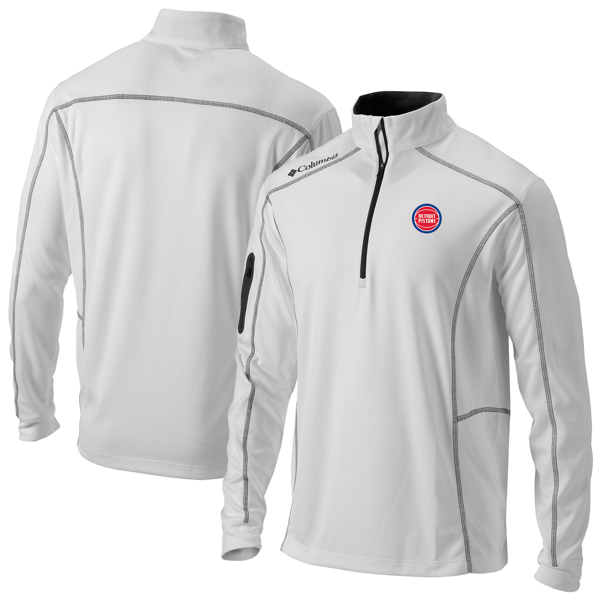 Men's Columbia White Detroit Pistons Omni-Wick Shotgun Quarter-Zip Pullover