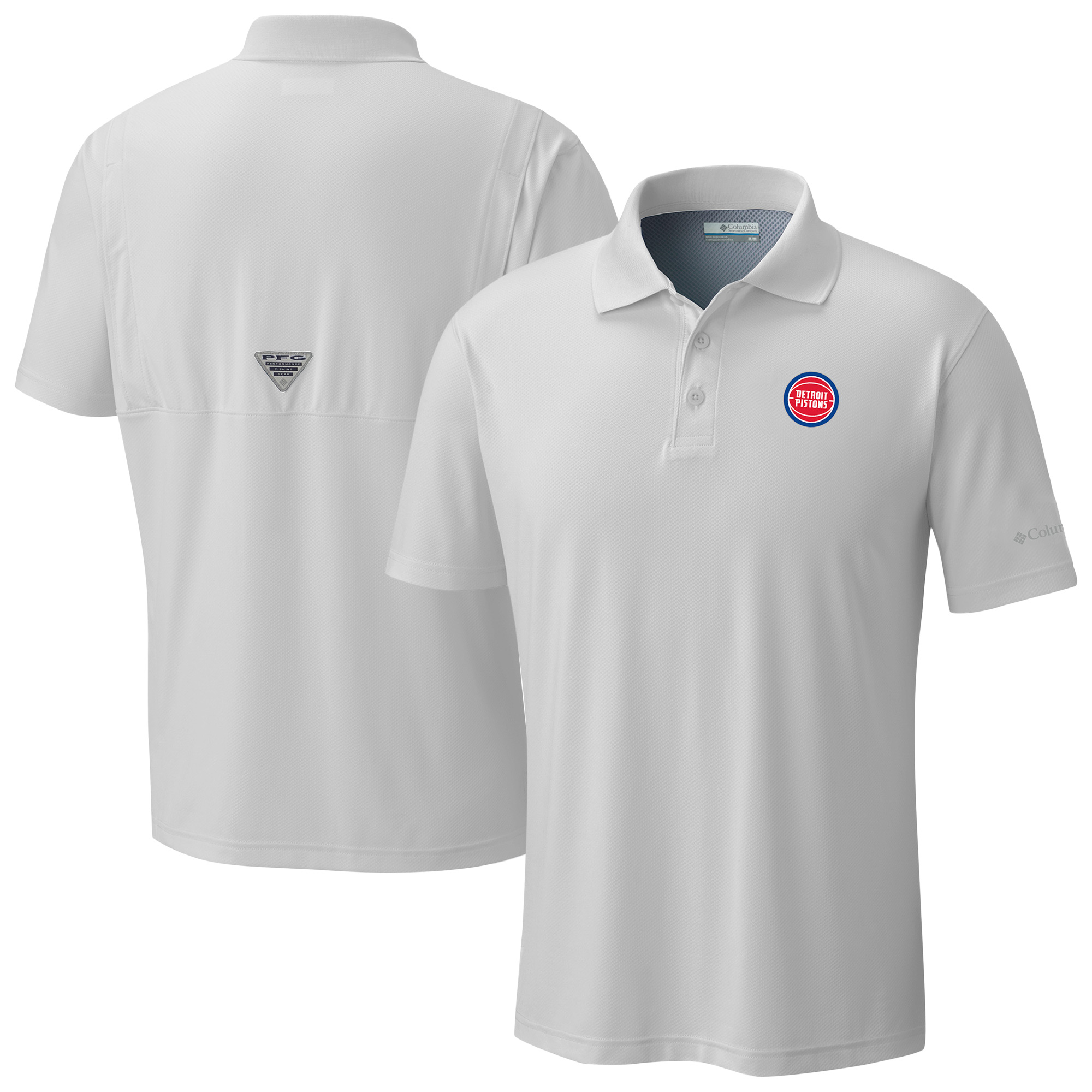 Men's Columbia White Detroit Pistons Low Drag Offshore Polo