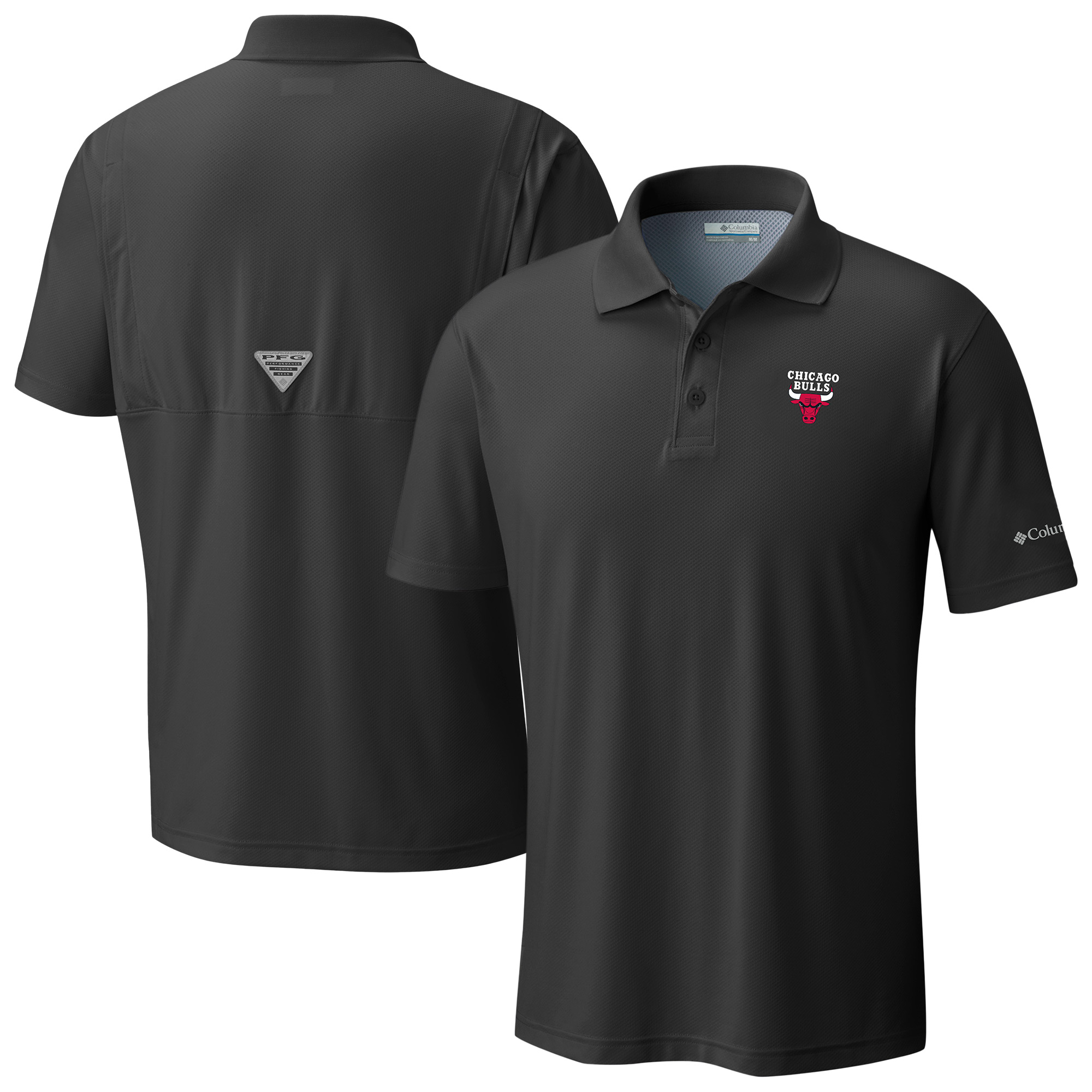 Men’s Columbia Black Chicago Bulls Low Drag Offshore Polo Men’s Columbia Black Chicago Bulls Low Drag Offshore Polo
