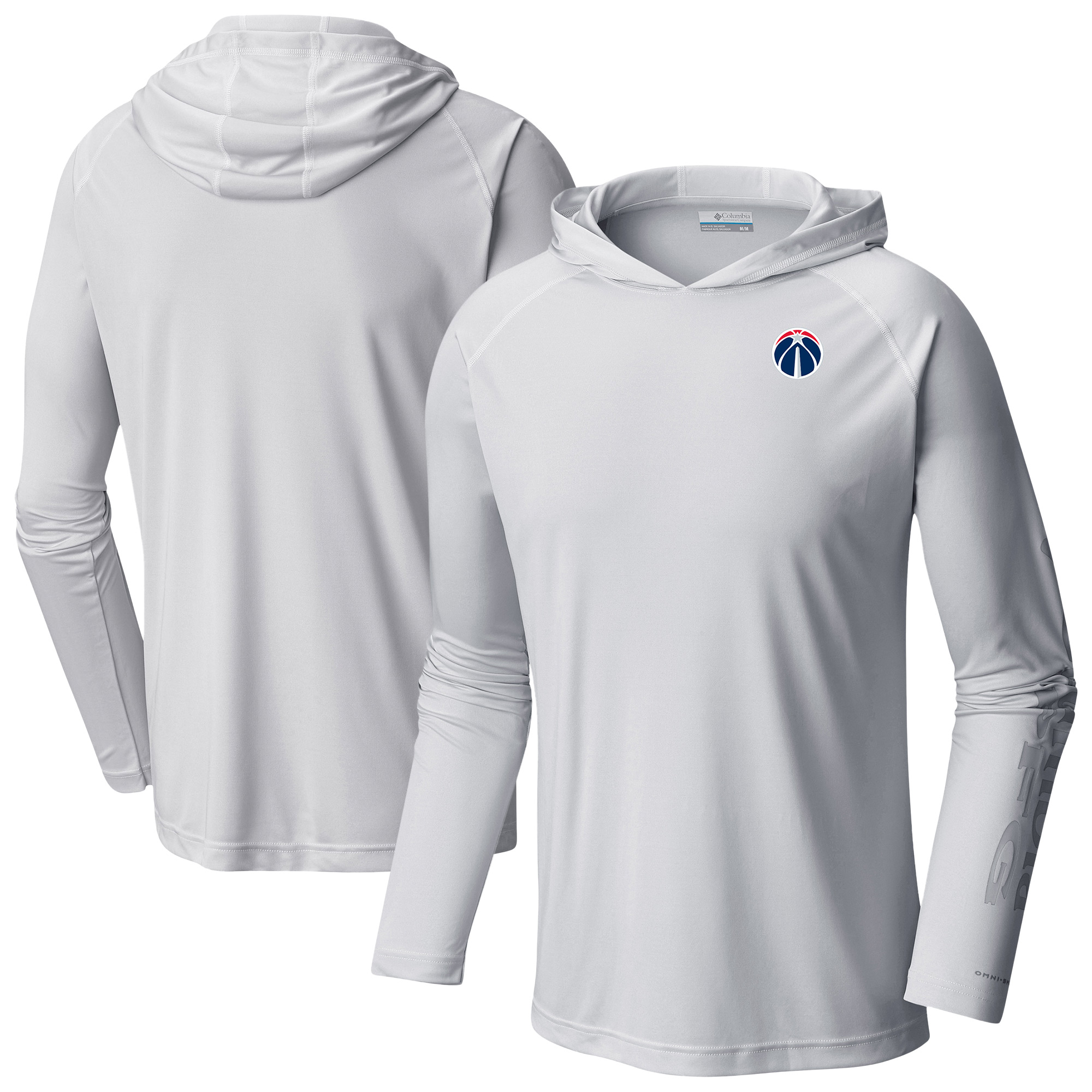 Men's Columbia White Washington Wizards Terminal Tackle Long Sleeve Hoodie T-Shirt