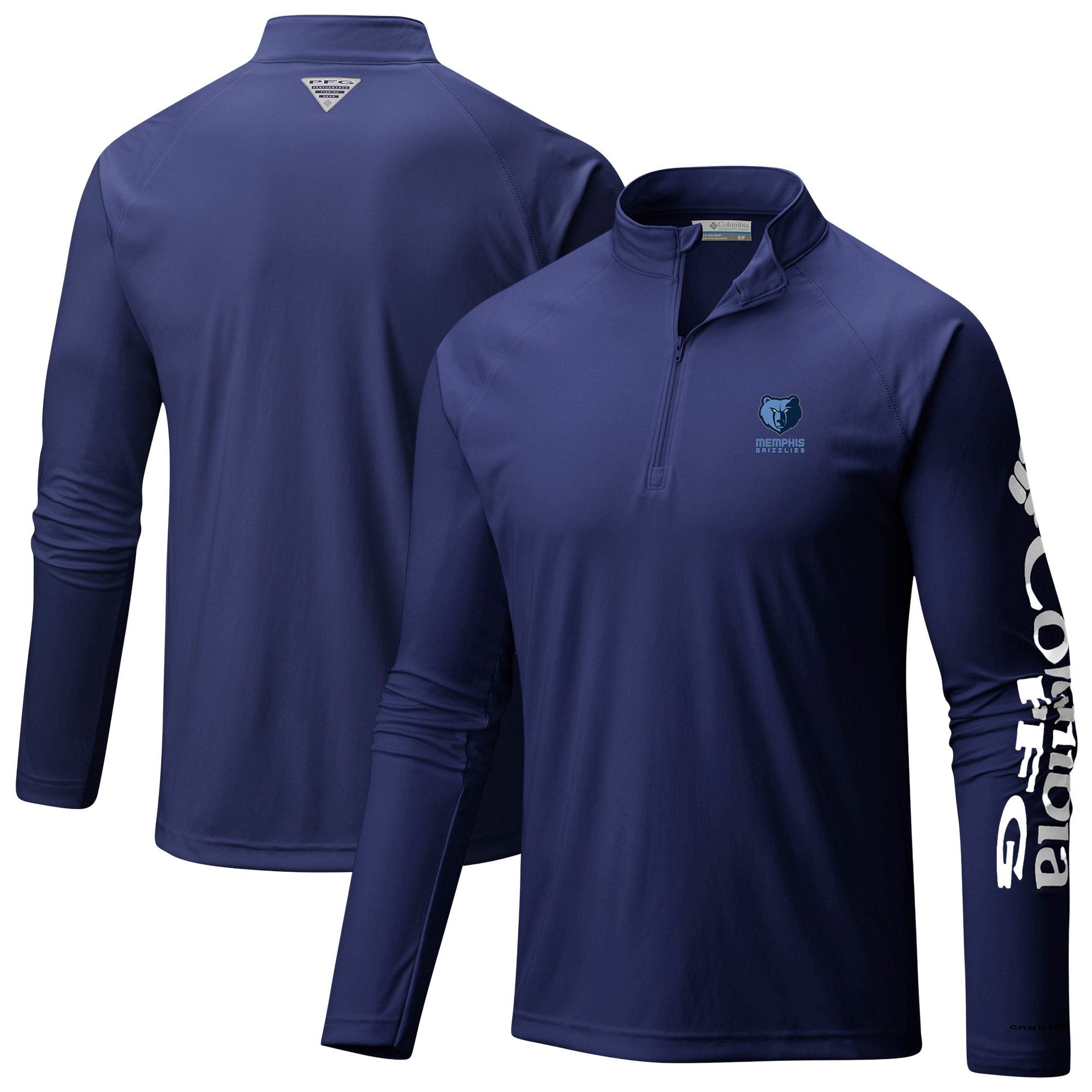 Men's Columbia Navy Memphis Grizzlies PFG Terminal Tackle Quarter-Zip Top