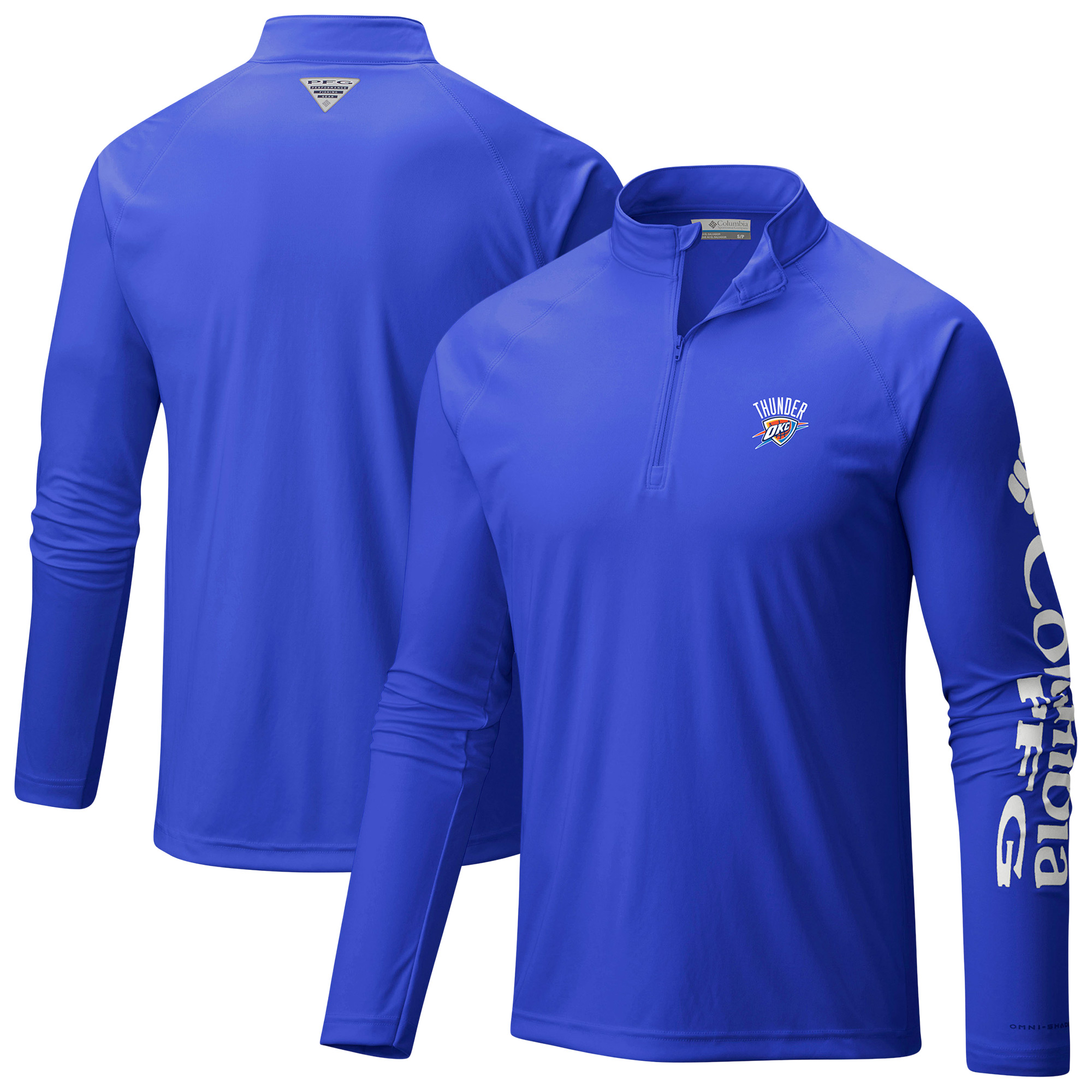 Men's Columbia Blue Oklahoma City Thunder PFG Terminal Tackle Quarter-Zip Top