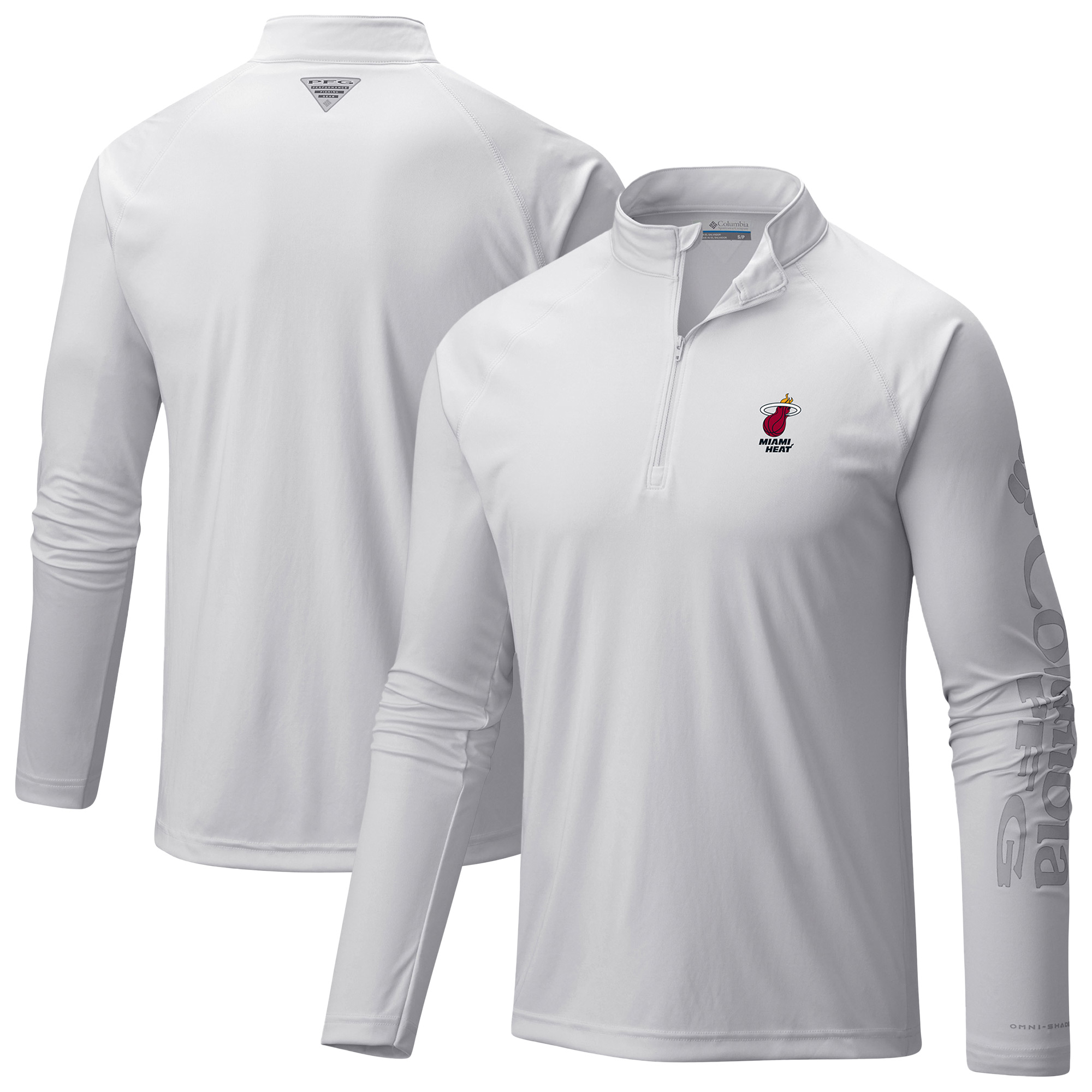 Men's Columbia White Miami Heat PFG Terminal Tackle Quarter-Zip Top
