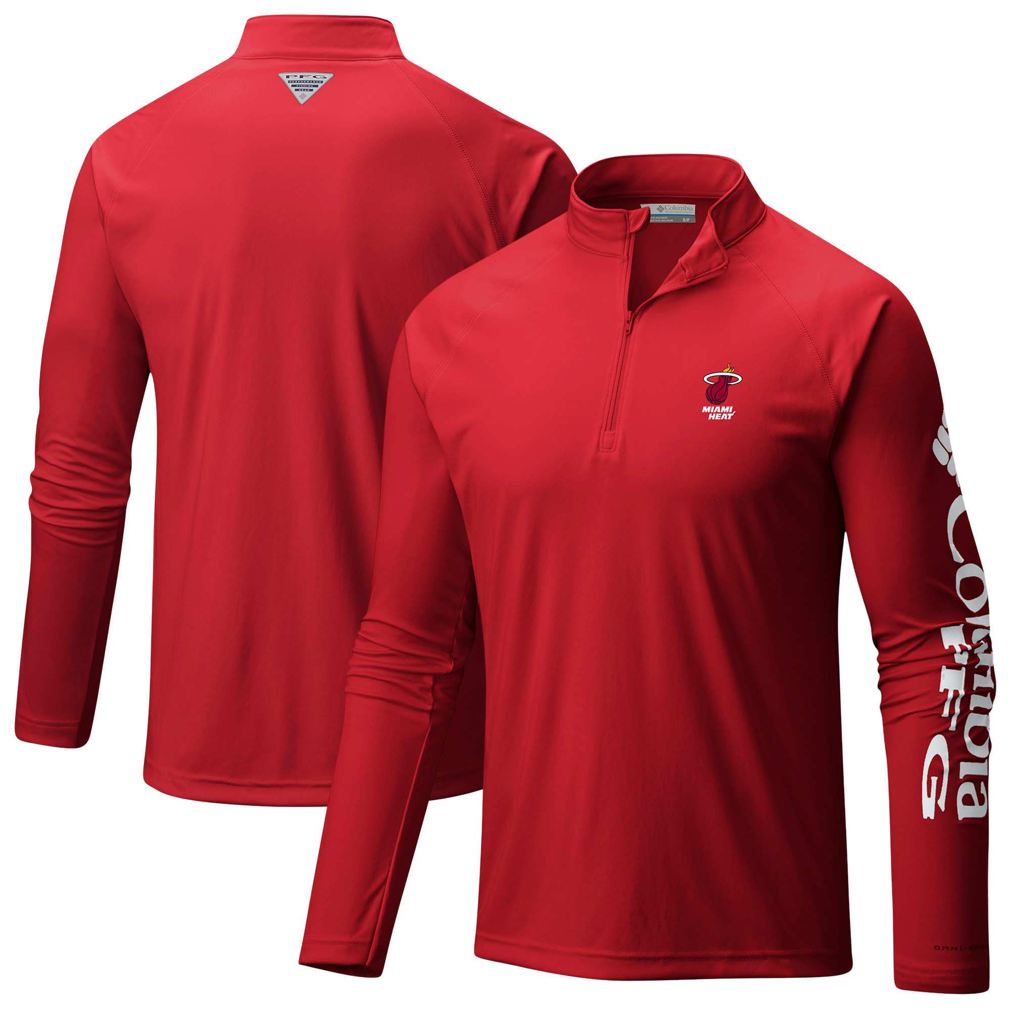 Men's Columbia Red Miami Heat PFG Terminal Tackle Quarter-Zip Top