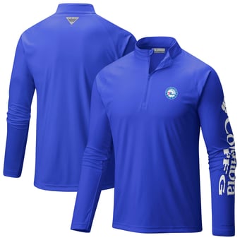 Men's Columbia  Blue Philadelphia 76ers PFG Terminal Tackle Quarter-Zip Top