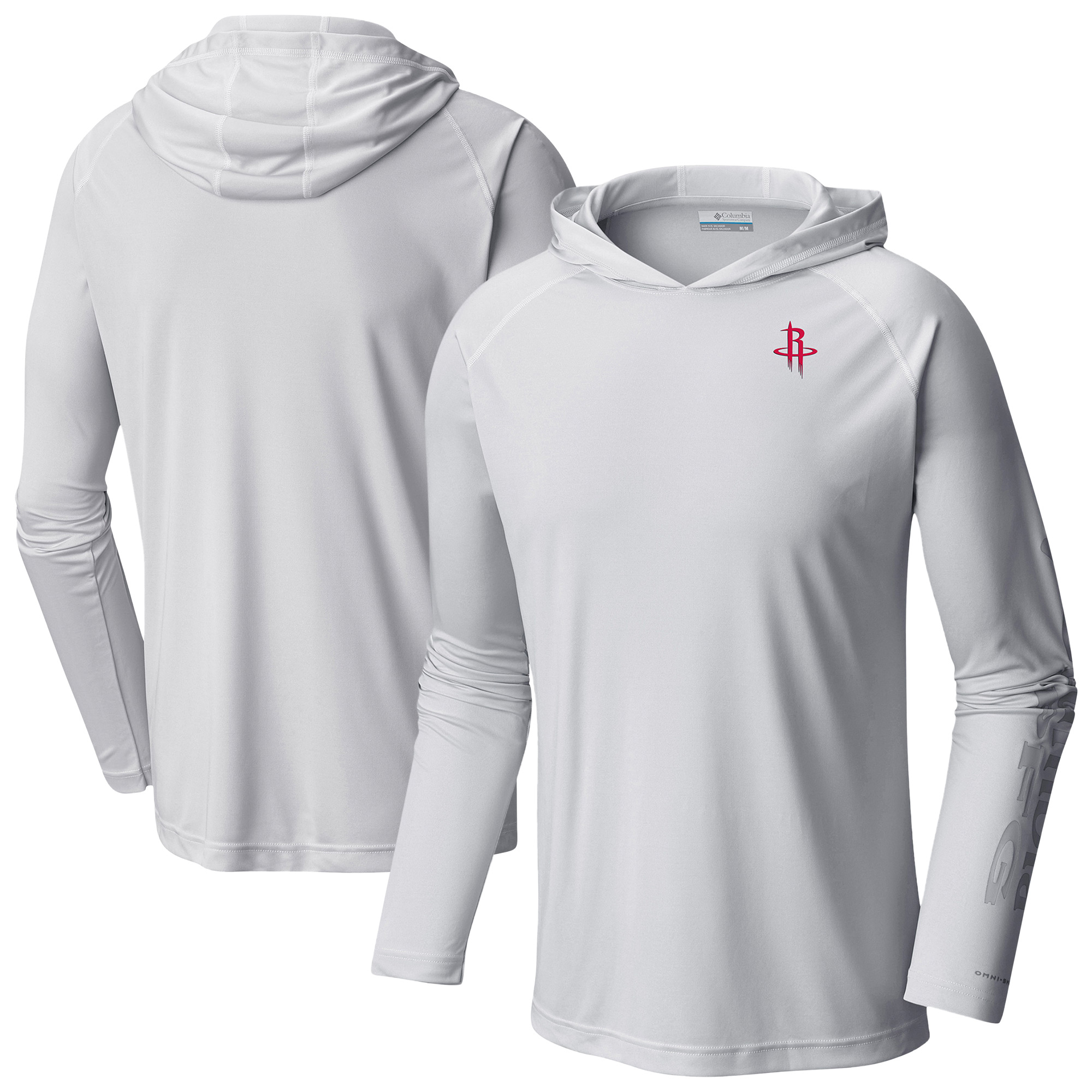 Men's Columbia White Houston Rockets PFG Super Terminal Tackle Hoodie
