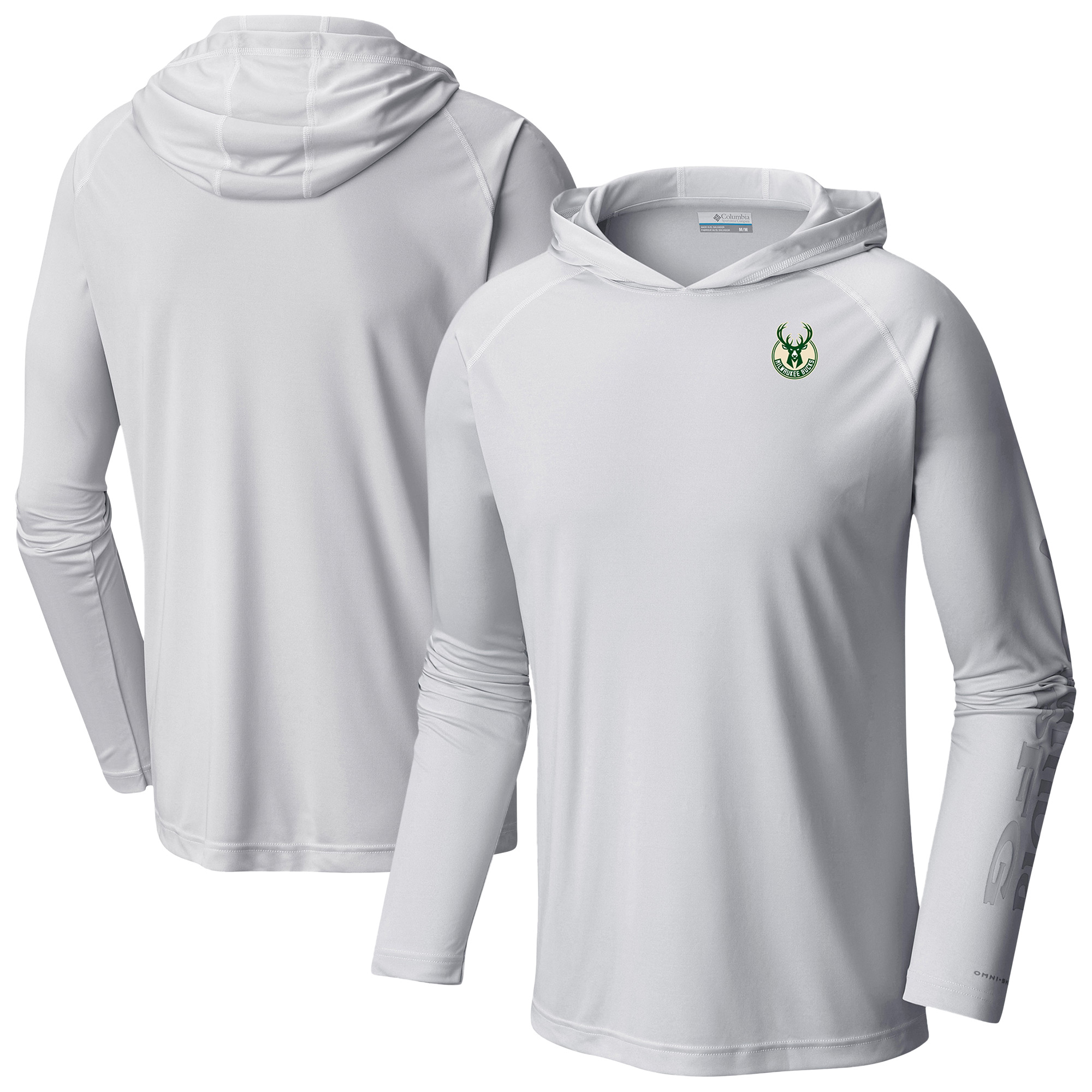 Men's Columbia White Milwaukee Bucks PFG Super Terminal Tackle Hoodie