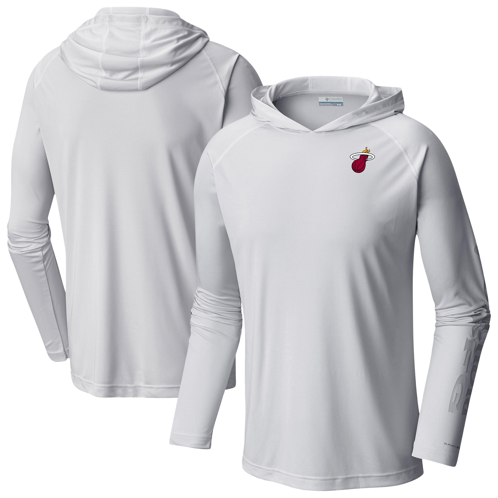 Men's Columbia White Miami Heat PFG Super Terminal Tackle Hoodie