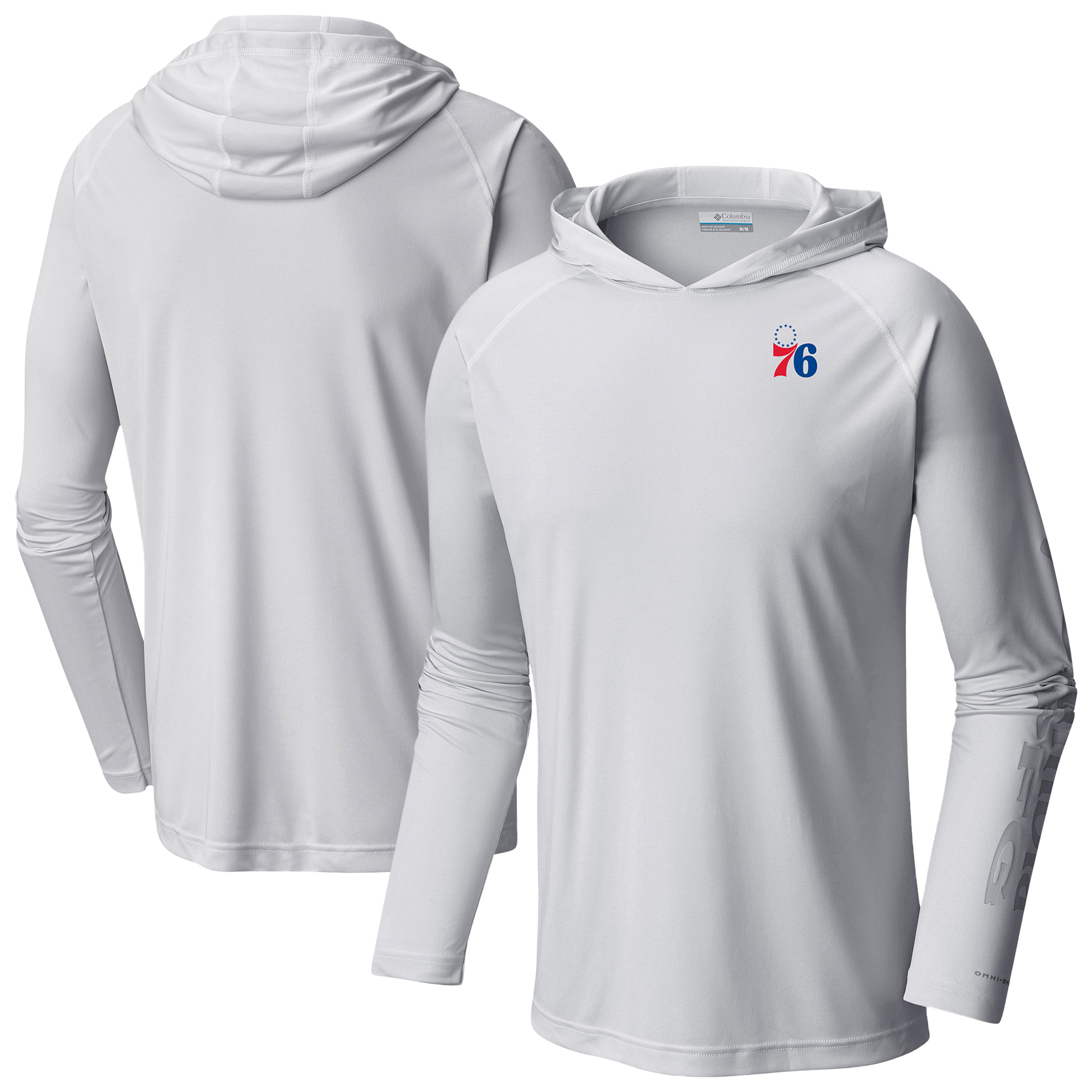 Men's Columbia White Philadelphia 76ers PFG Super Terminal Tackle Hoodie
