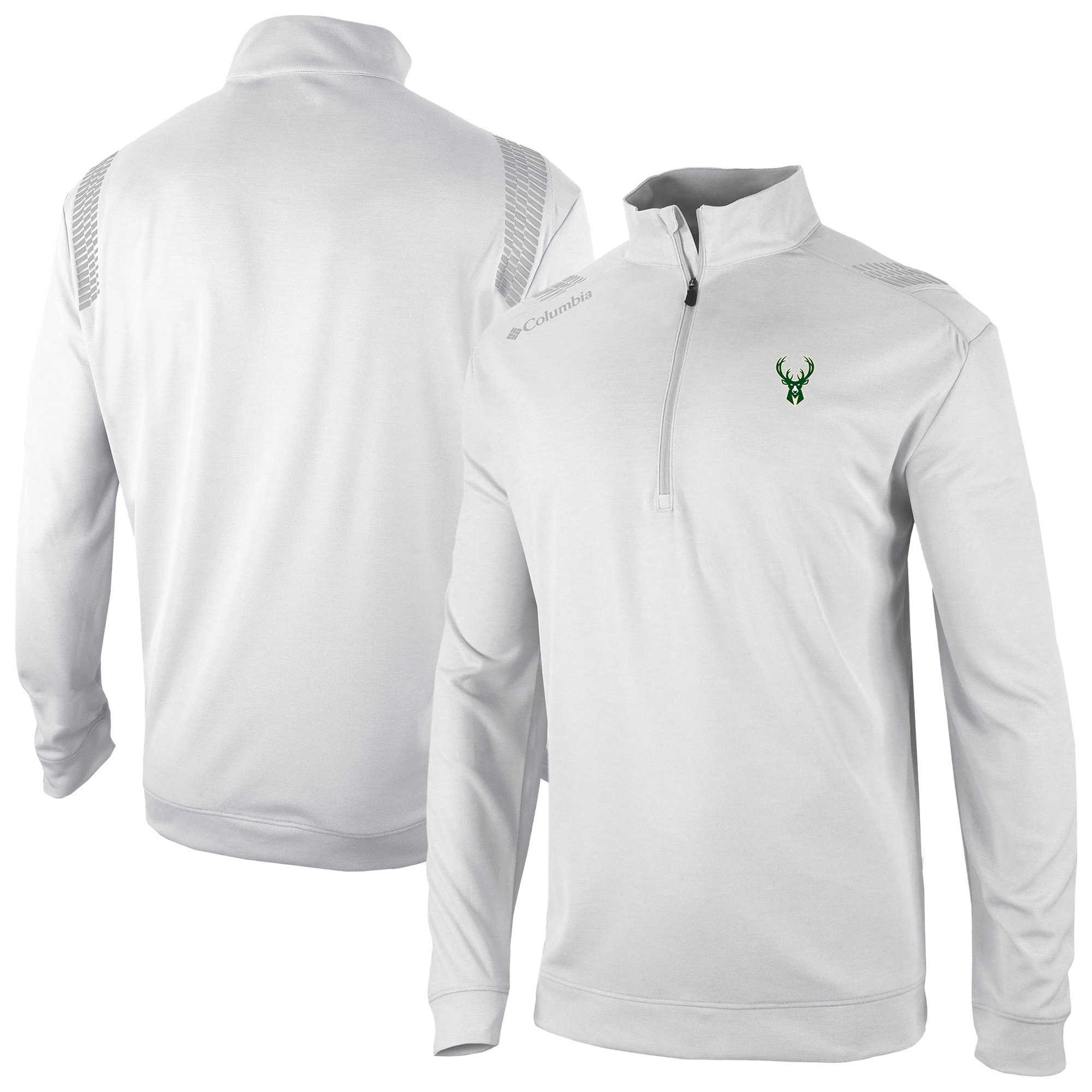 Men's Columbia White Milwaukee Bucks Oakland Downs Omni-Wick Quarter-Zip Top