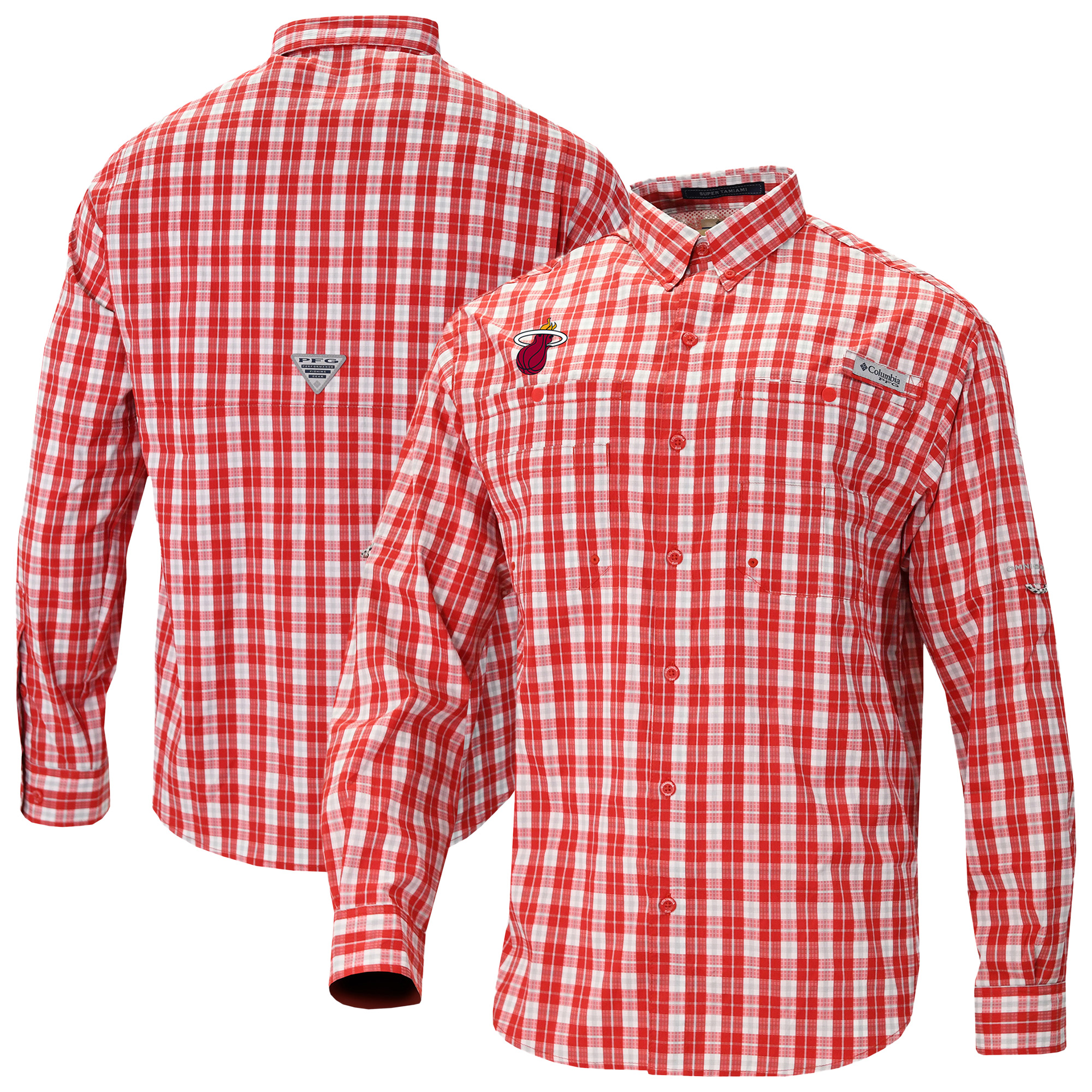 Men's Columbia Red Miami Heat Super Tamiami Omni-Shade Long Sleeve Button-Down Shirt
