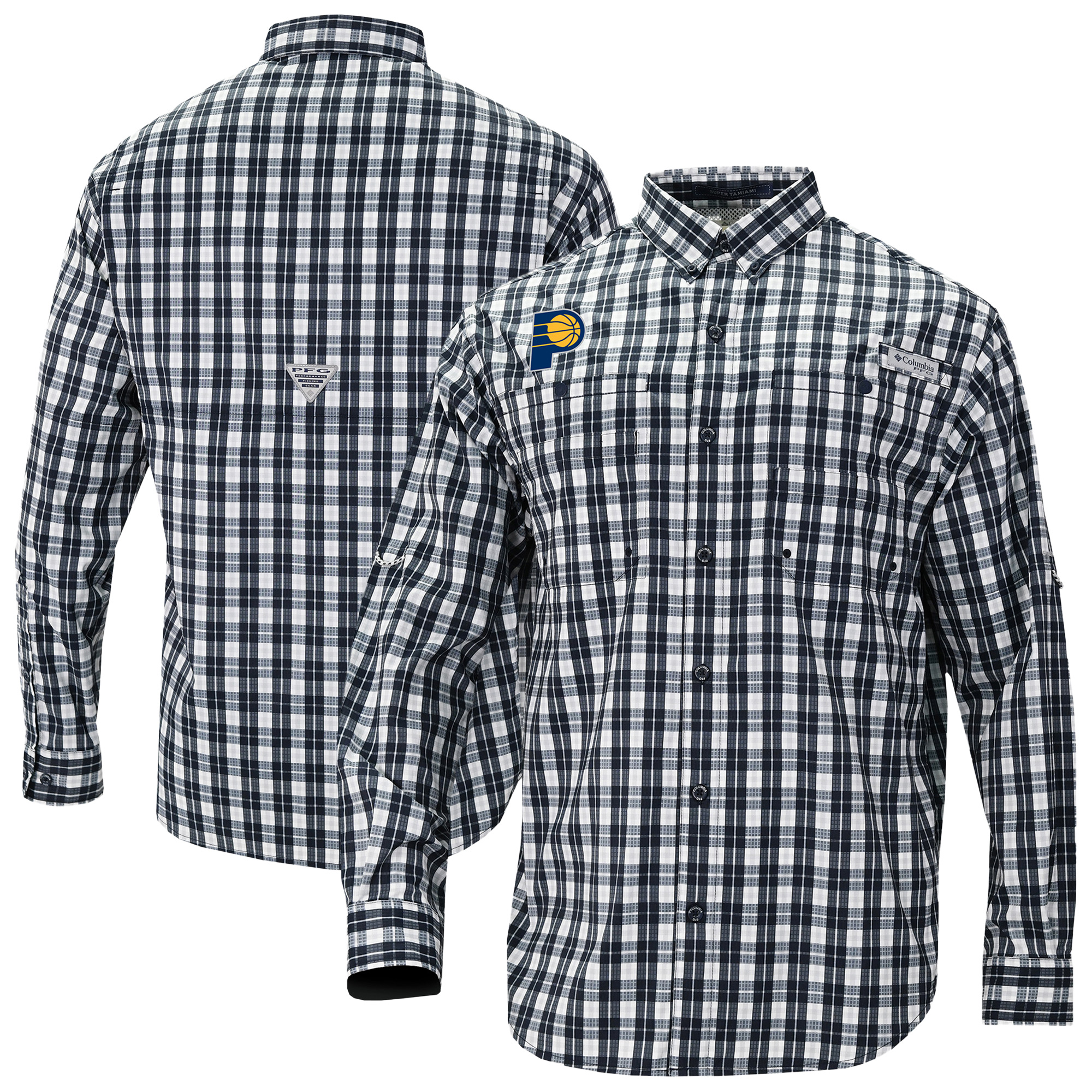 Men's Columbia Navy Indiana Pacers Super Tamiami Omni-Shade Long Sleeve Button-Down Shirt