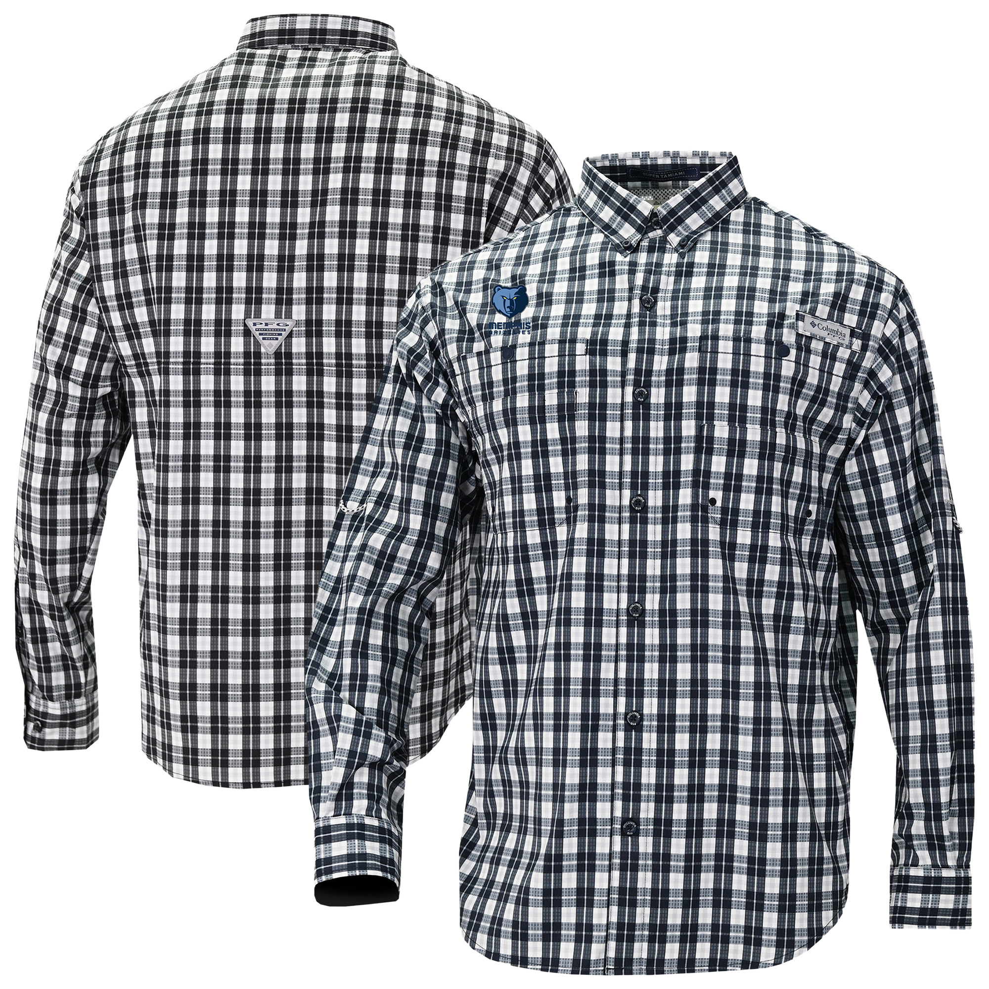 Men's Columbia Navy Memphis Grizzlies Super Tamiami Omni-Shade Long Sleeve Button-Down Shirt
