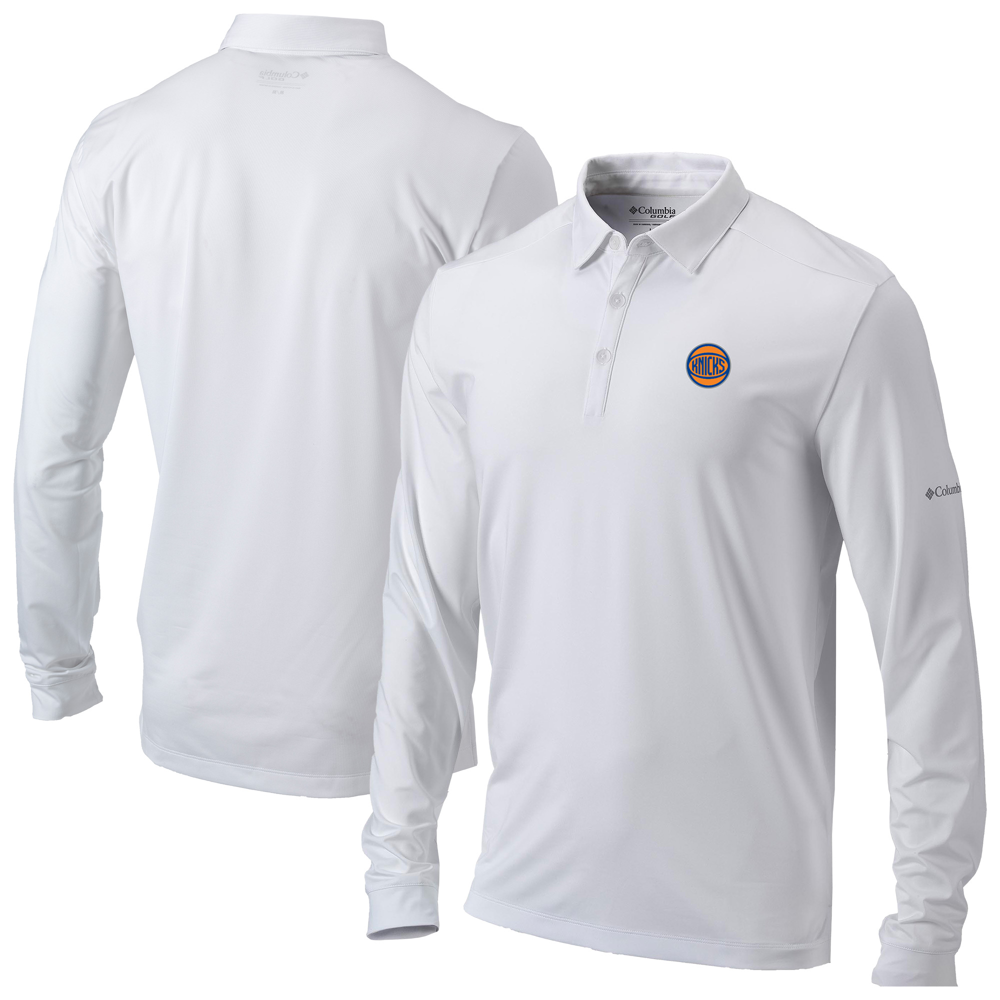 Men's Columbia White New York Knicks Omni-Wick Pin High Long Sleeve Polo