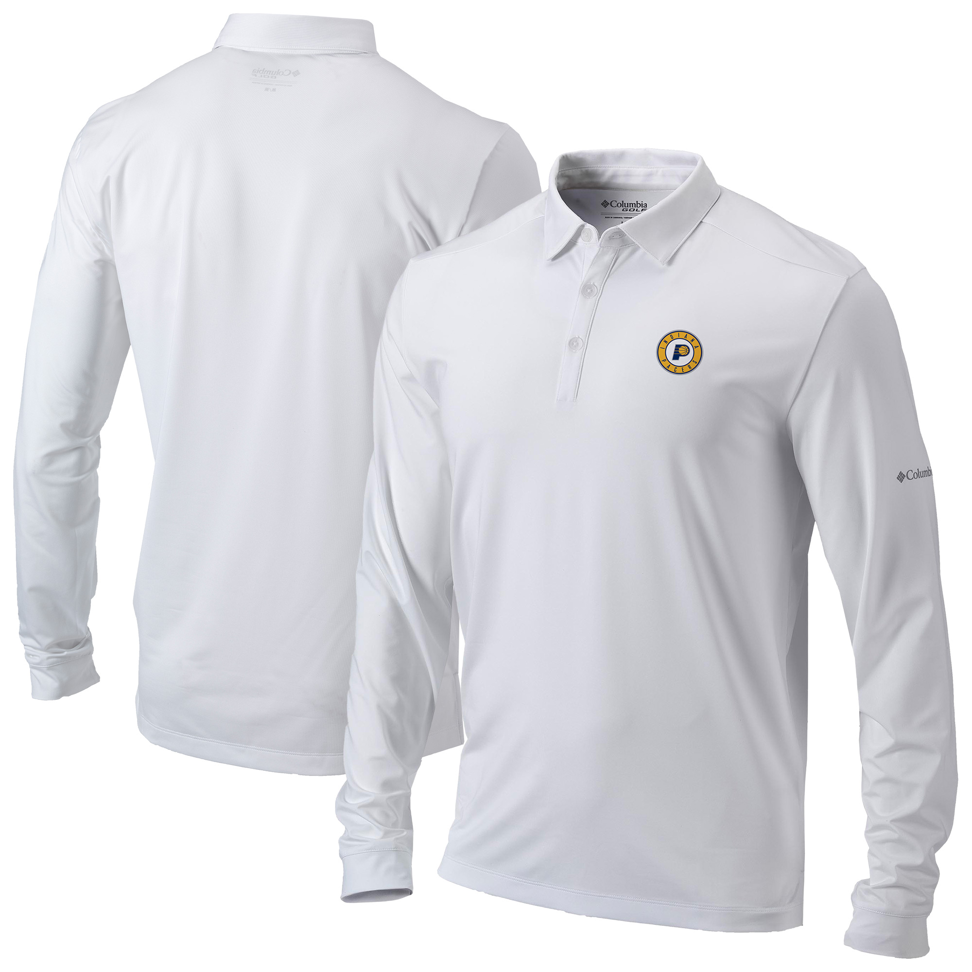 Men's Columbia White Indiana Pacers Omni-Wick Pin High Long Sleeve Polo