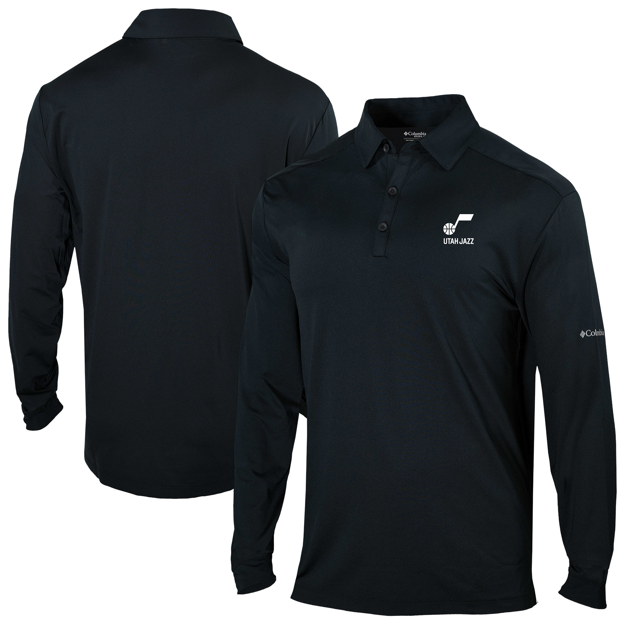 Men's Columbia Black Utah Jazz Omni-Wick Pin High Long Sleeve Polo