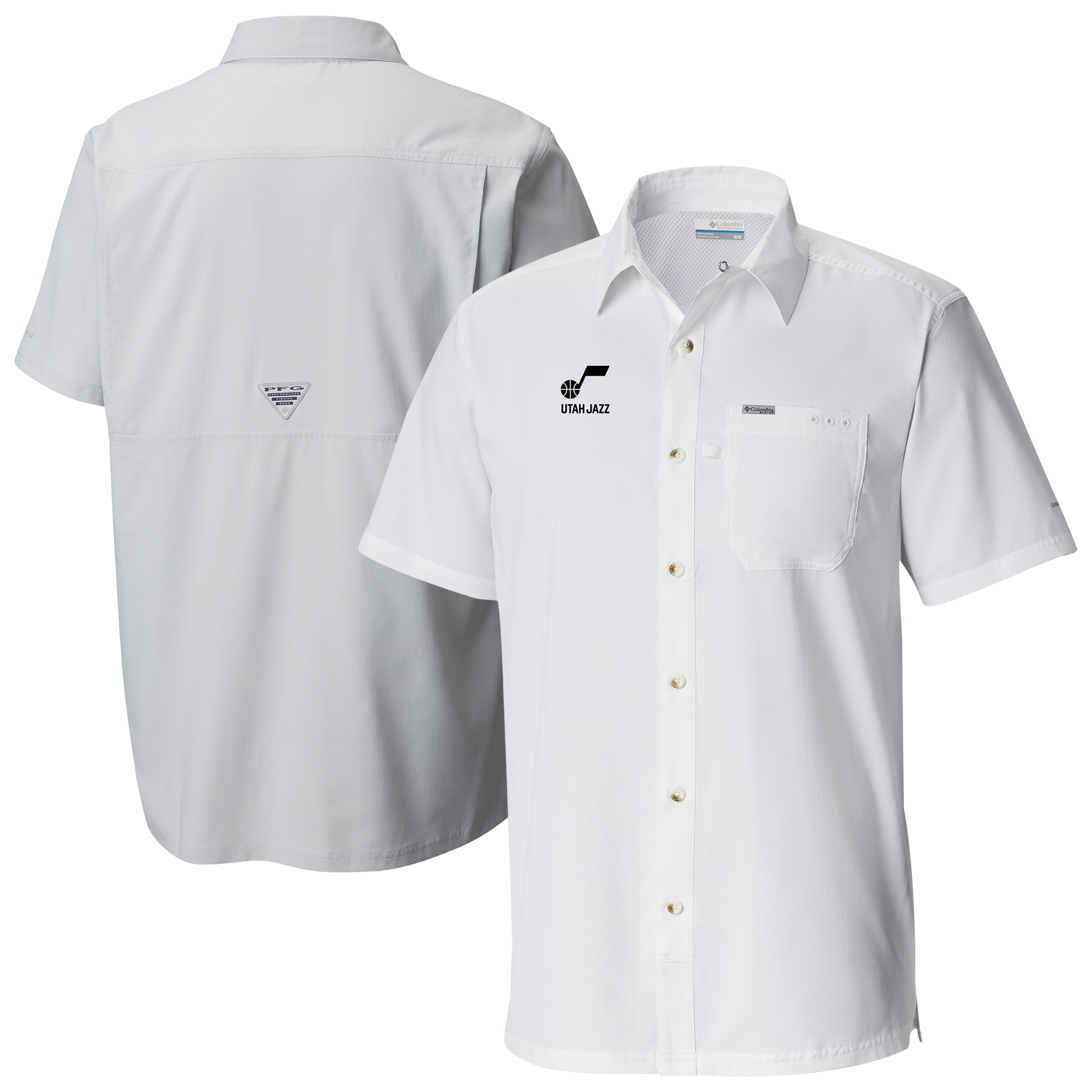 Men's Columbia White Utah Jazz Slack Tide Camp Button-Up Shirt