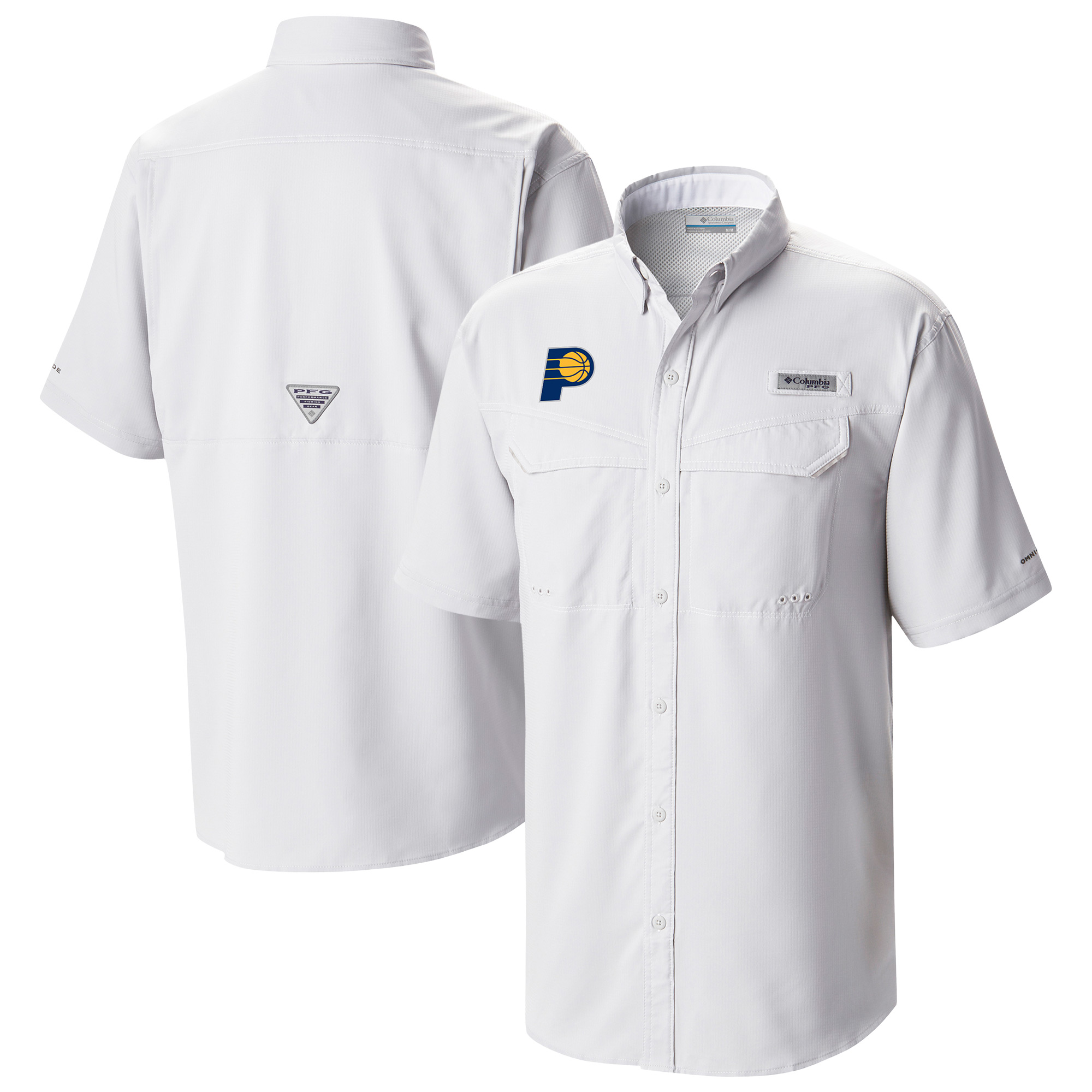 Men's Columbia White Indiana Pacers Omni-Wick Low Drag Offshore Button-Up Shirt