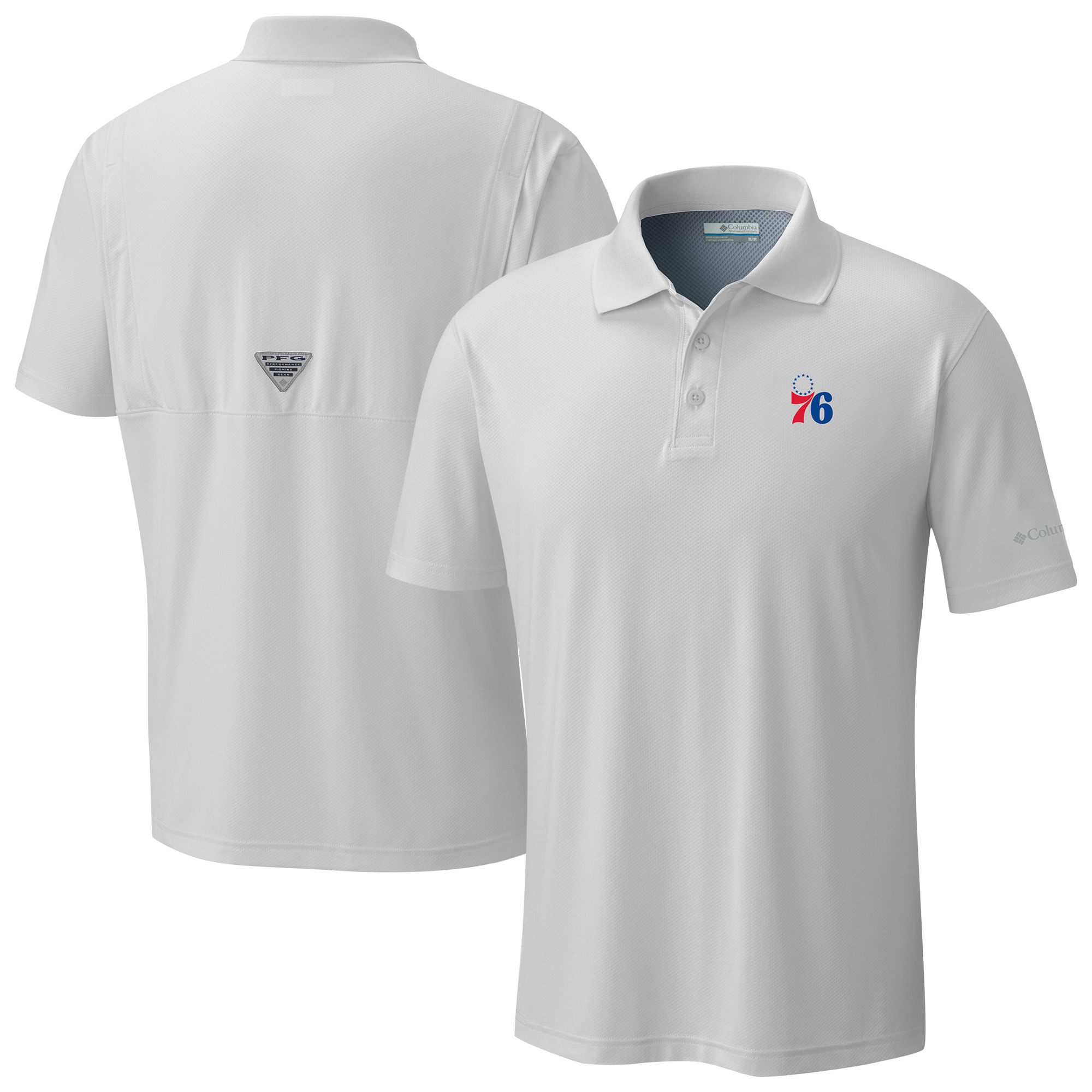 Men's Columbia White Philadelphia 76ers Low Drag Offshore Polo