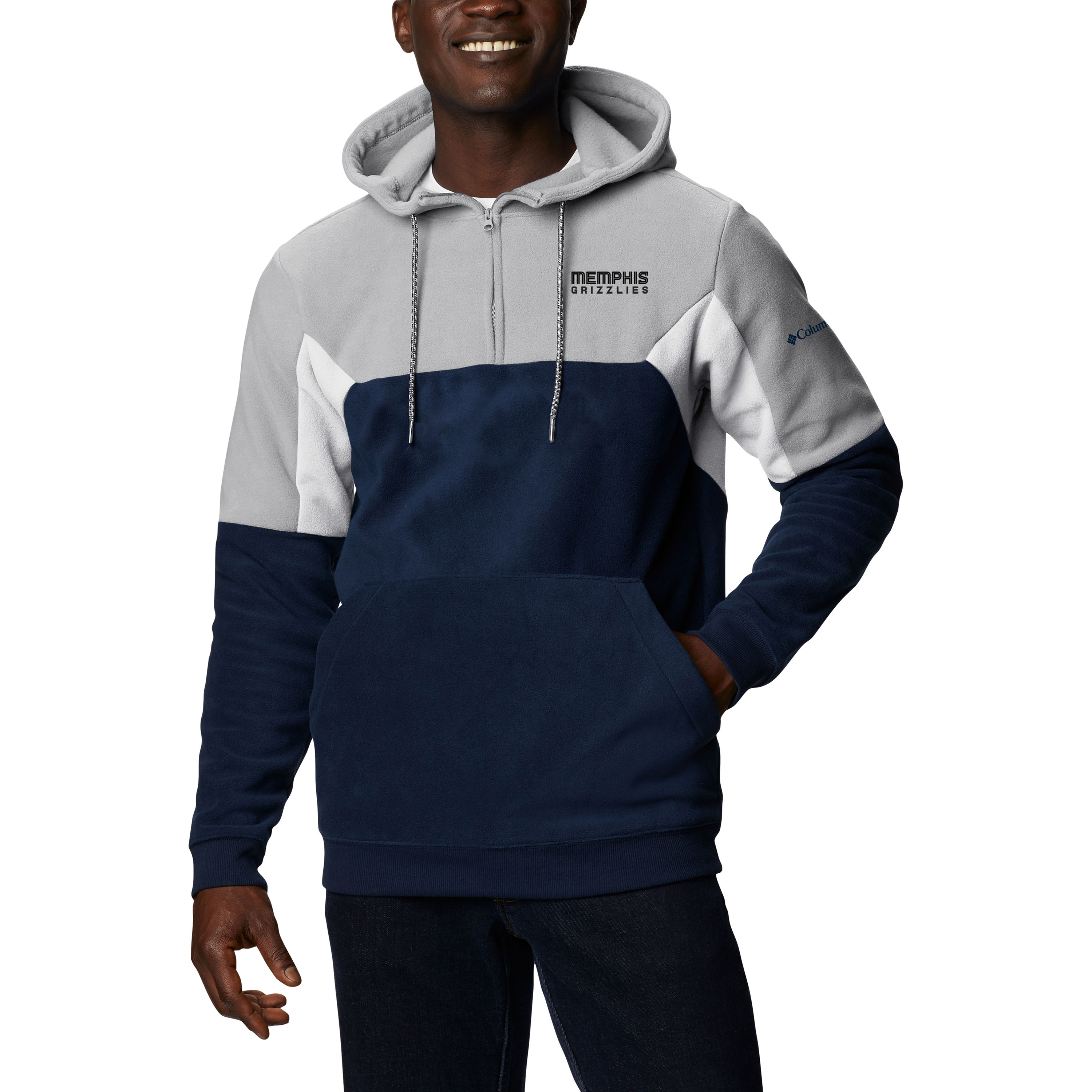Men's Columbia Navy Memphis Grizzlies Lodge Quarter-Zip Hoodie
