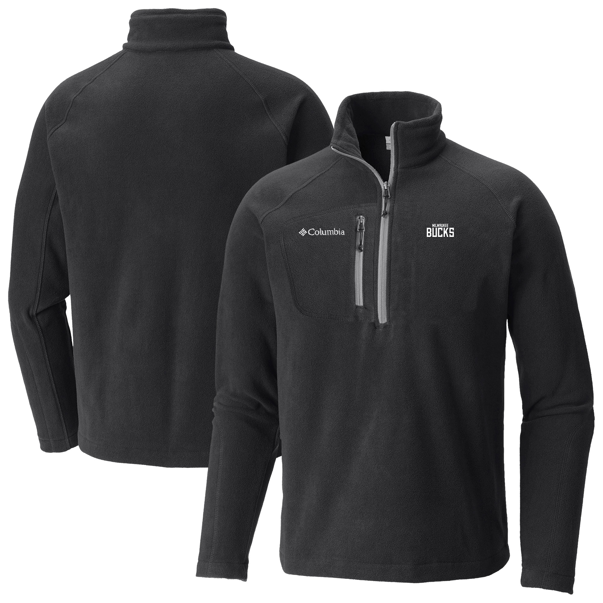 Men's Columbia Black Milwaukee Bucks Fast Trek III Half-Zip Fleece Pullover