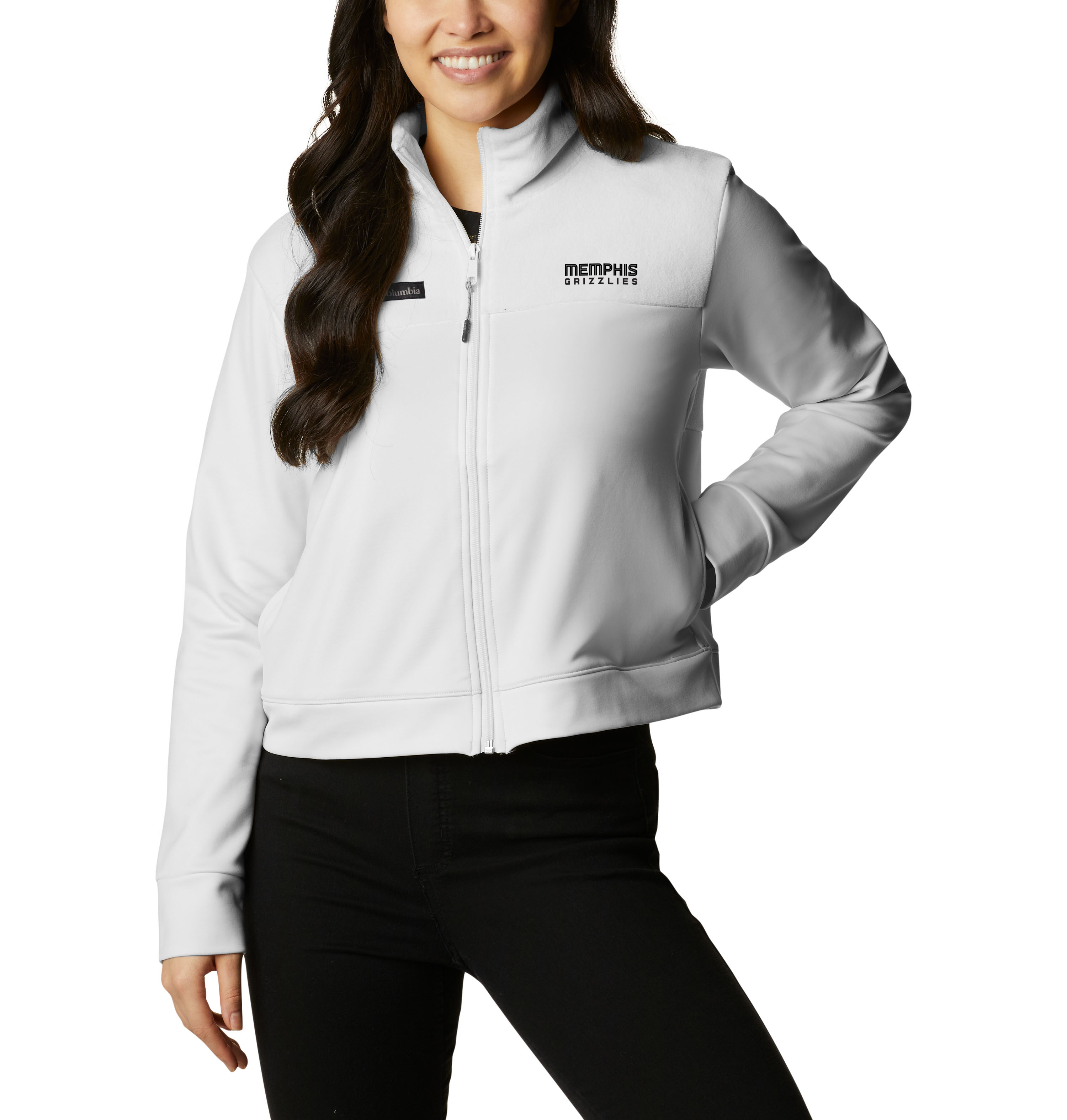 Women's Columbia White Memphis Grizzlies Omni-Wick Cropped River Fleece Full-Zip Jacket
