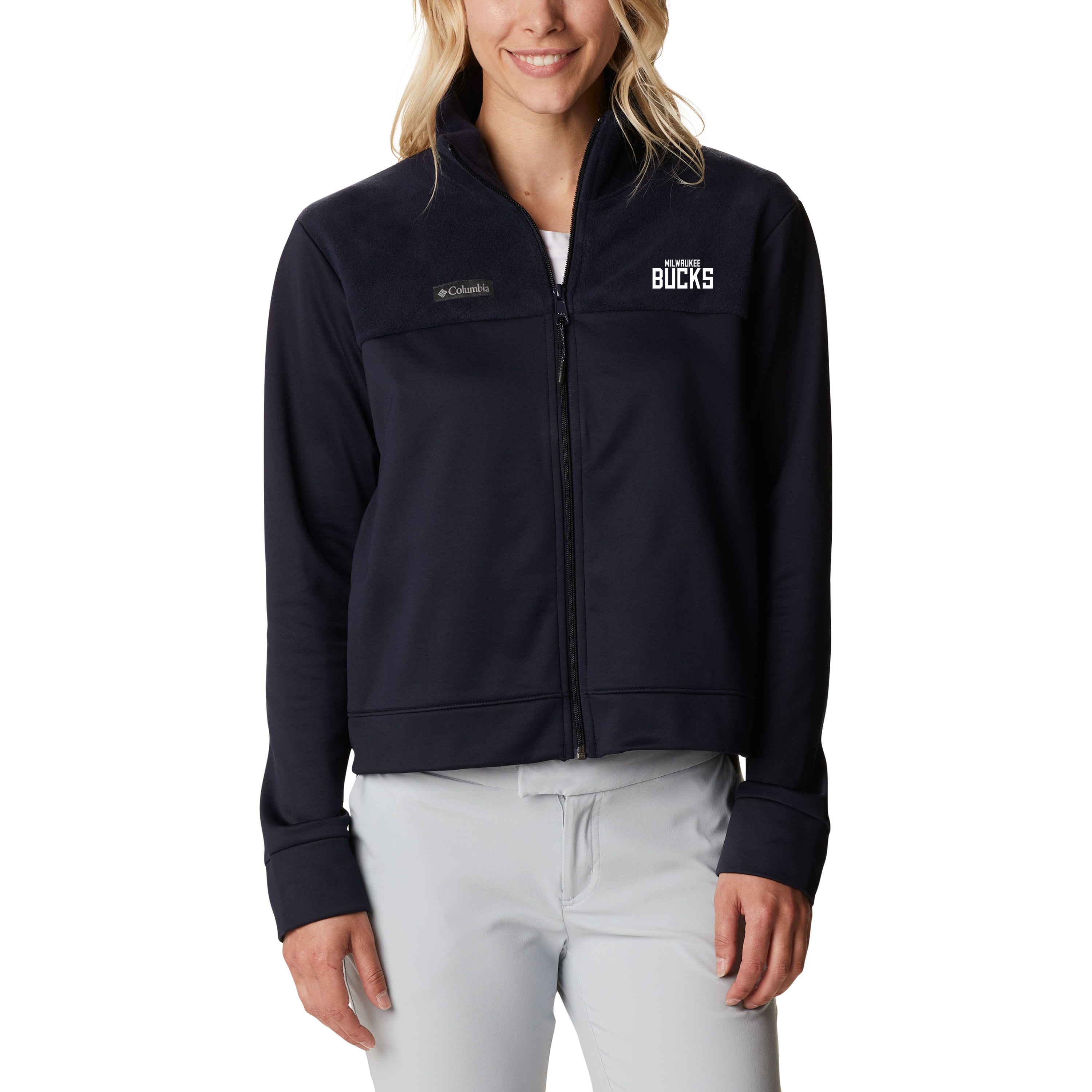 Women's Columbia Black Milwaukee Bucks Omni-Wick Cropped River Fleece Full-Zip Jacket