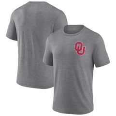Men's Heather Gray Oklahoma Sooners Left Distressed Logo Tri-Blend T-Shirt