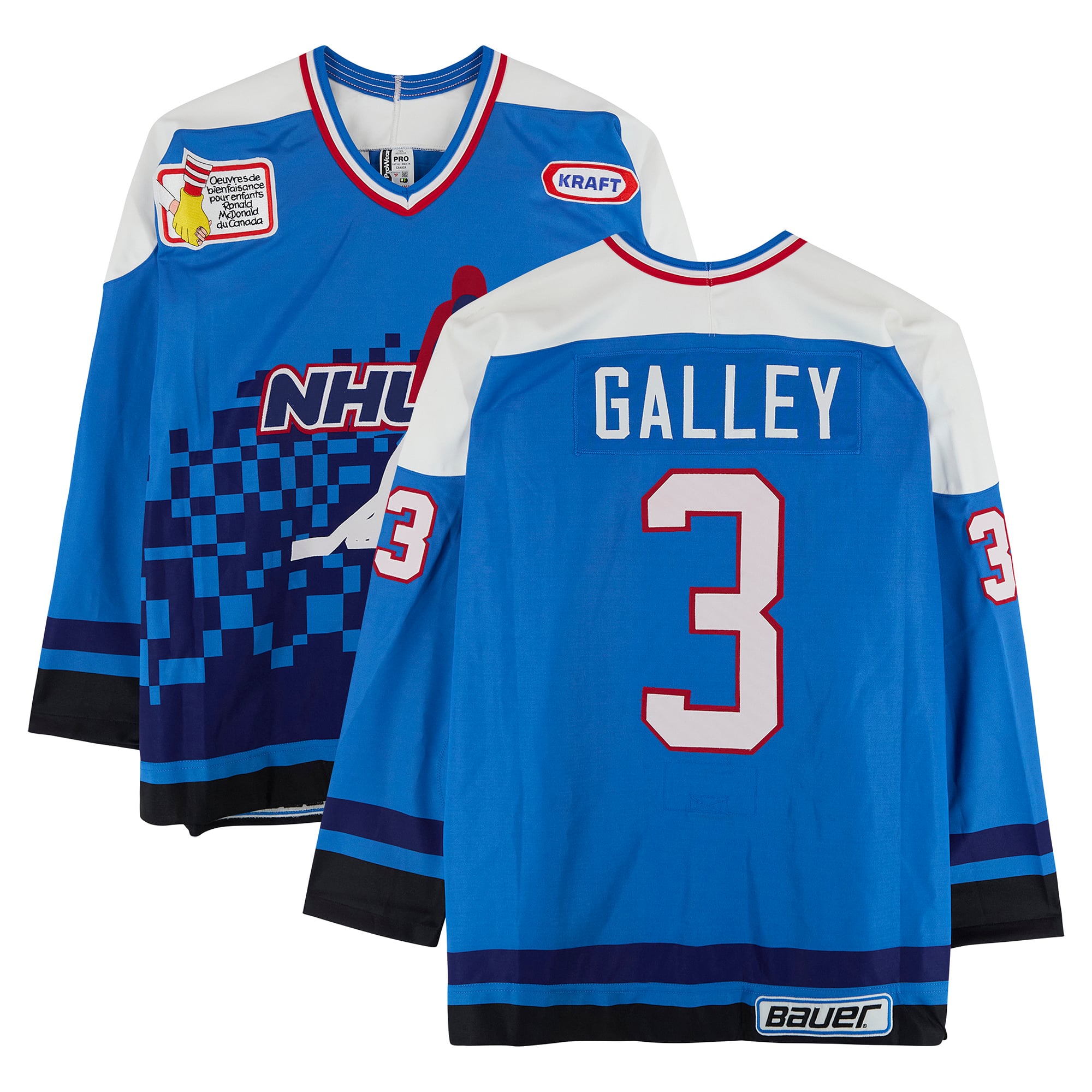 Garry Galley Team Quebec Game-Used #3 Blue Bauer Jersey from the 1994 NHL 4 on 4 Challenge