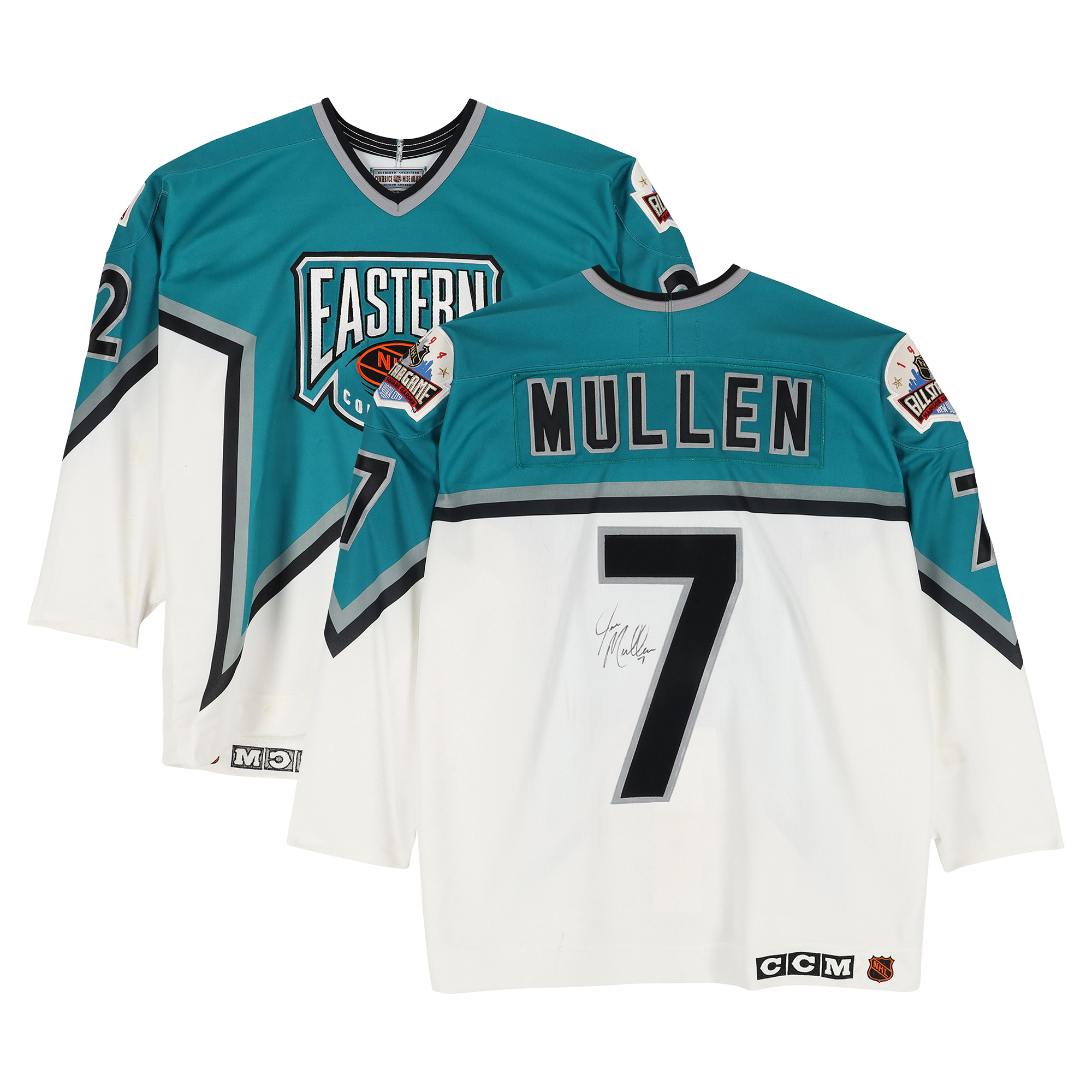 Joe Mullen Eastern Conference Autographed Game-Used #7 White Jersey from the 1994 NHL All-Star Game
