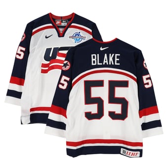 Jason Blake Team USA Game-Used #55 White Nike Jersey vs. Team Slovakia on September 3 during the 2004 World Cup of Hockey