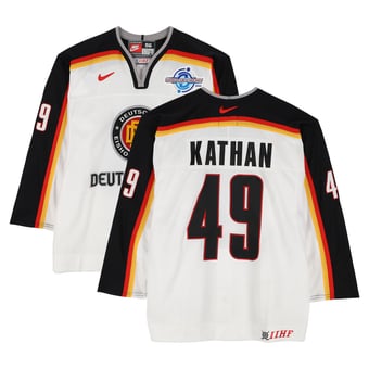 Klaus Kathan Team Germany Game-Used #49 White Nike Jersey vs. Team Czech Republic on September 3 during the 2004 World Cup of Hockey