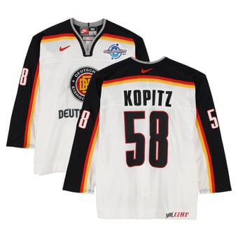 Lasse Kopitz Team Germany Game-Used #58 White Nike Jersey vs. Team Czech Republic on September 3 during the 2004 World Cup of Hockey