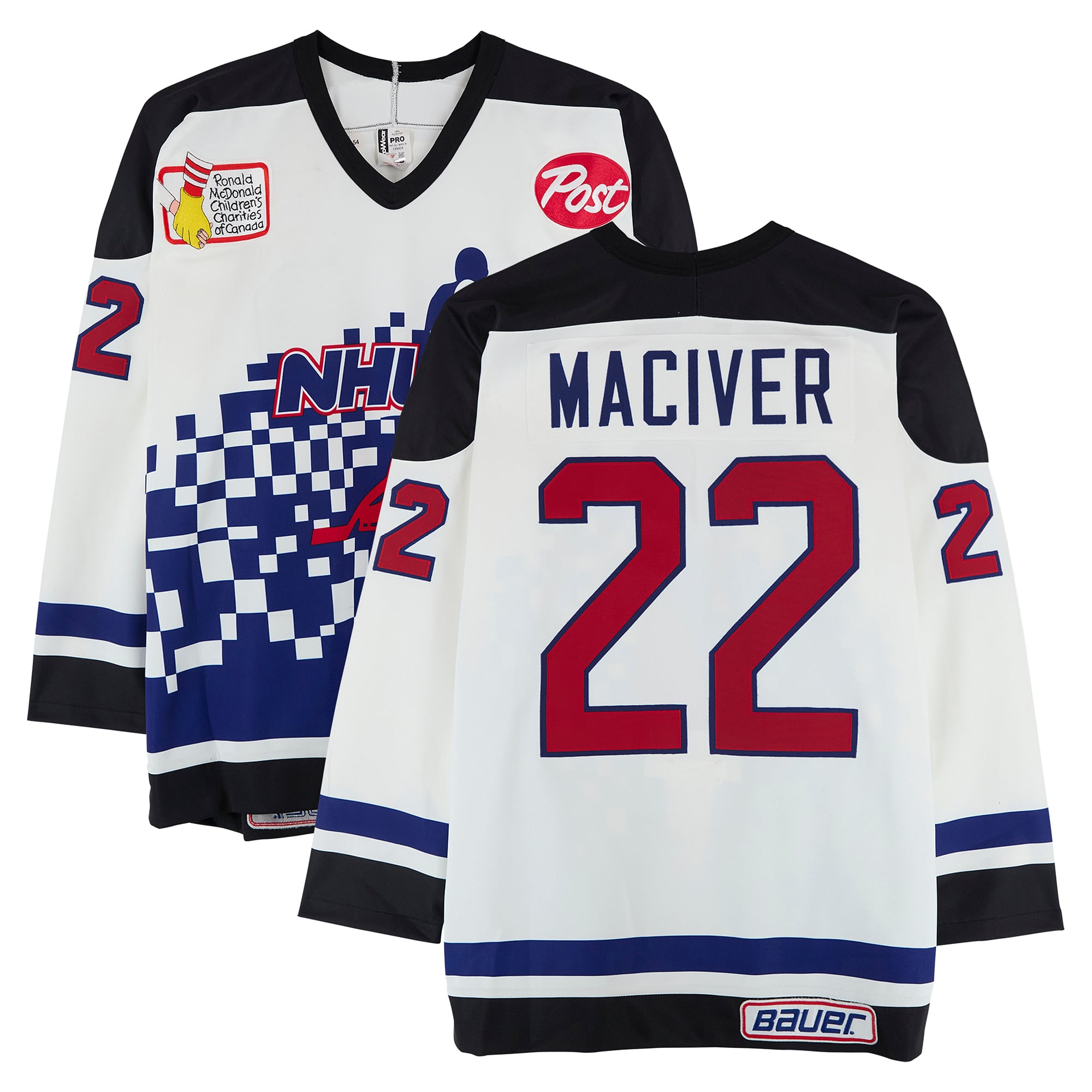 Norm Maciver Team Ontario Game-Used #22 White Bauer Jersey from the 1994 NHL 4 on 4 Challenge