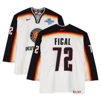 Petr Fical Team Germany Game-Used #72 White Nike Jersey vs. Team Czech Republic on September 3 during the 2004 World Cup of Hockey