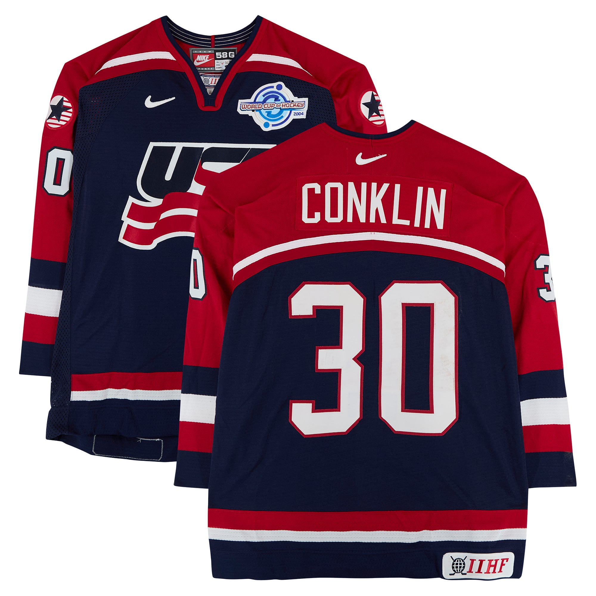 Ty Conklin Team USA Game-Used #30 Navy Nike Jersey from the 2004 World Cup of Hockey