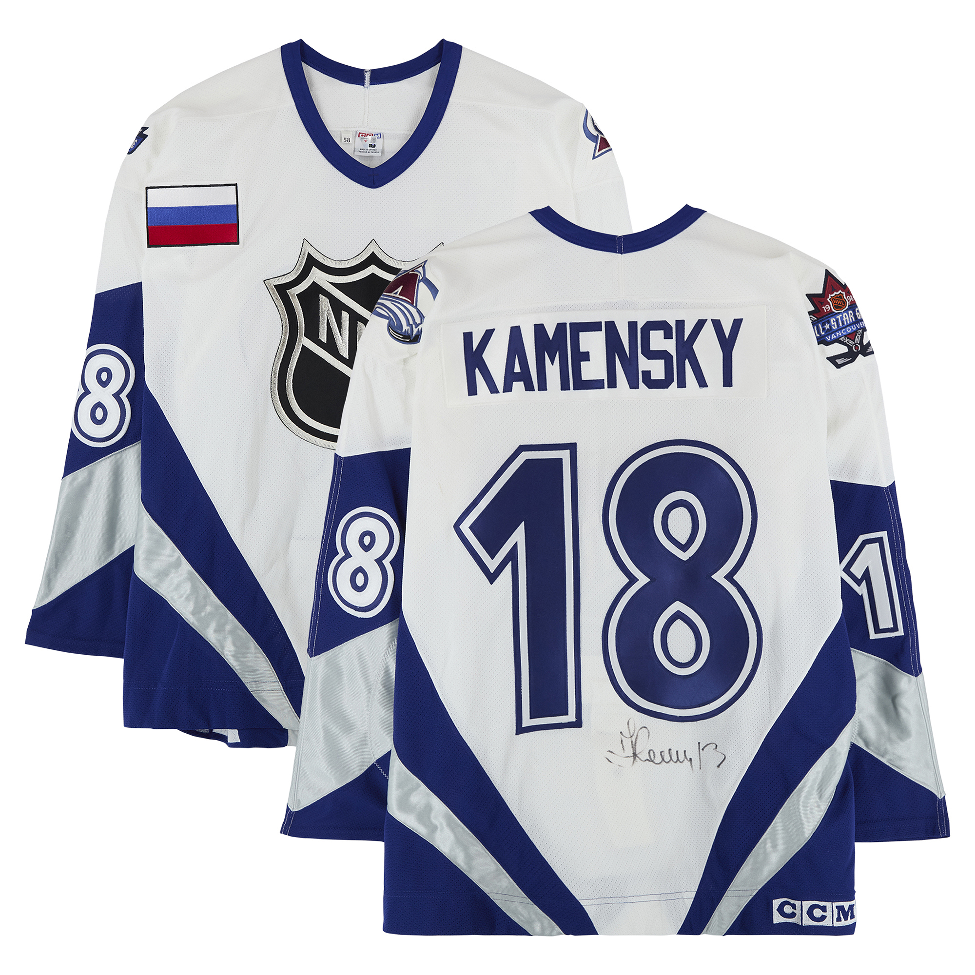 Valeri Kamensky Team World Autographed Game-Used #18 White Jersey from the 1998 NHL All-Star Game