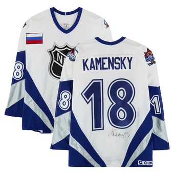 Valeri Kamensky Team World Autographed Game-Used #18 White Jersey from the 1998 NHL All-Star Game
