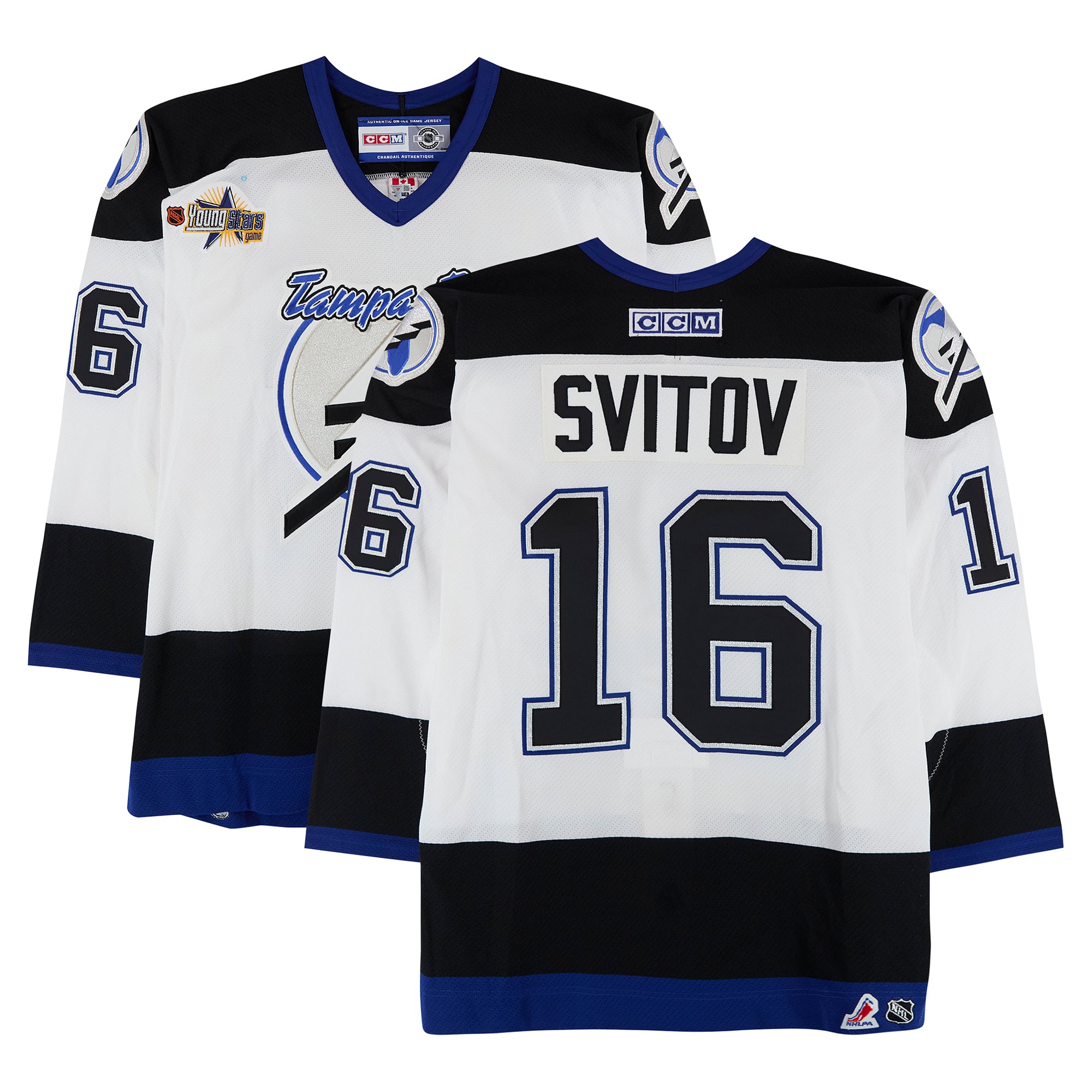 Alexander Svitov Tampa Bay Lightning Game-Used #16 White CCM Jersey from the 2003 NHL YoungStars Game
