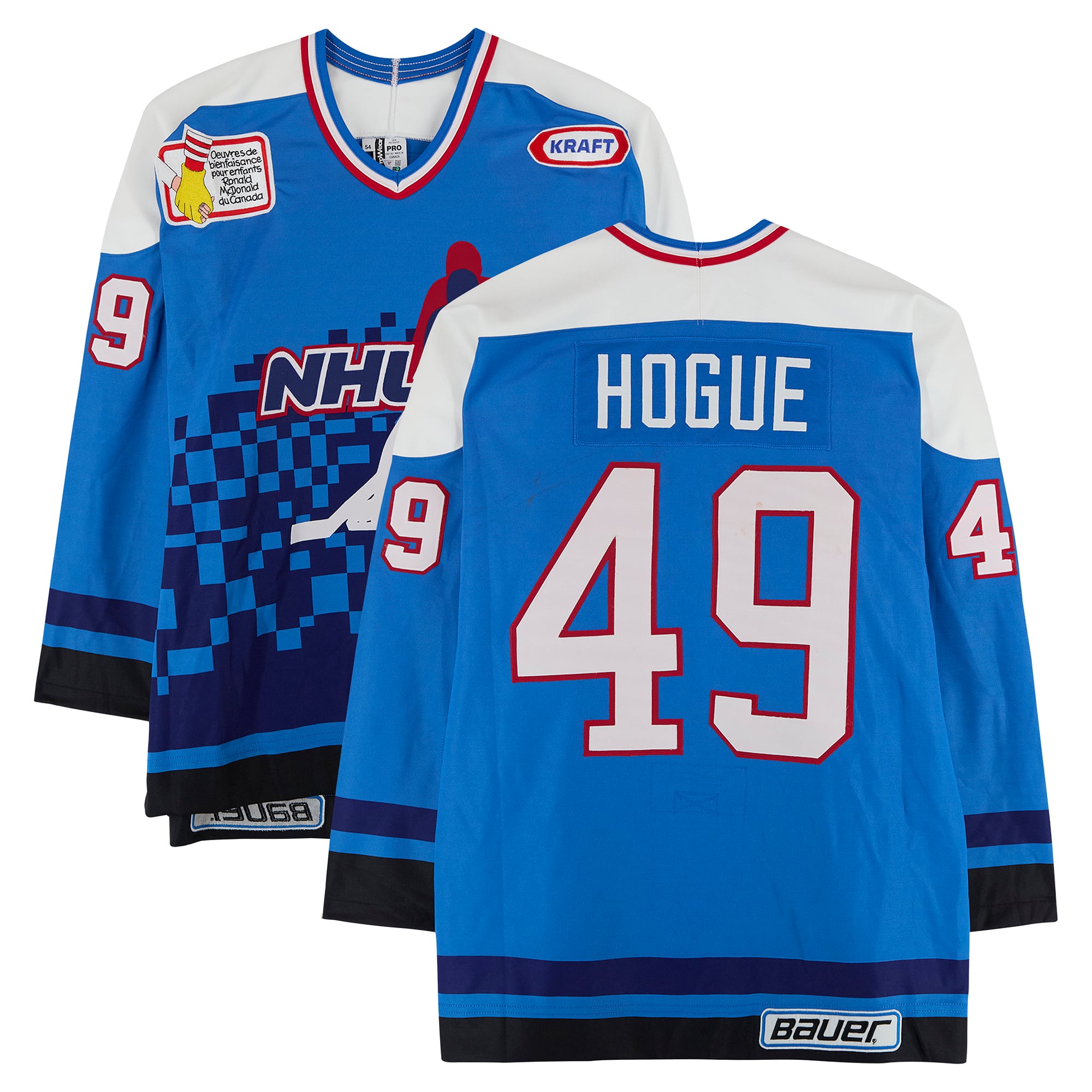 Benoît Hogue Team Quebec Game-Used #49 Blue Bauer Jersey from the 1994 NHL 4 on 4 Challenge