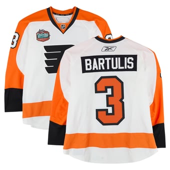 Oskars Bartulis Philadelphia Flyers Practice-Used #3 White Jersey vs. Boston Bruins on January 1, 2010